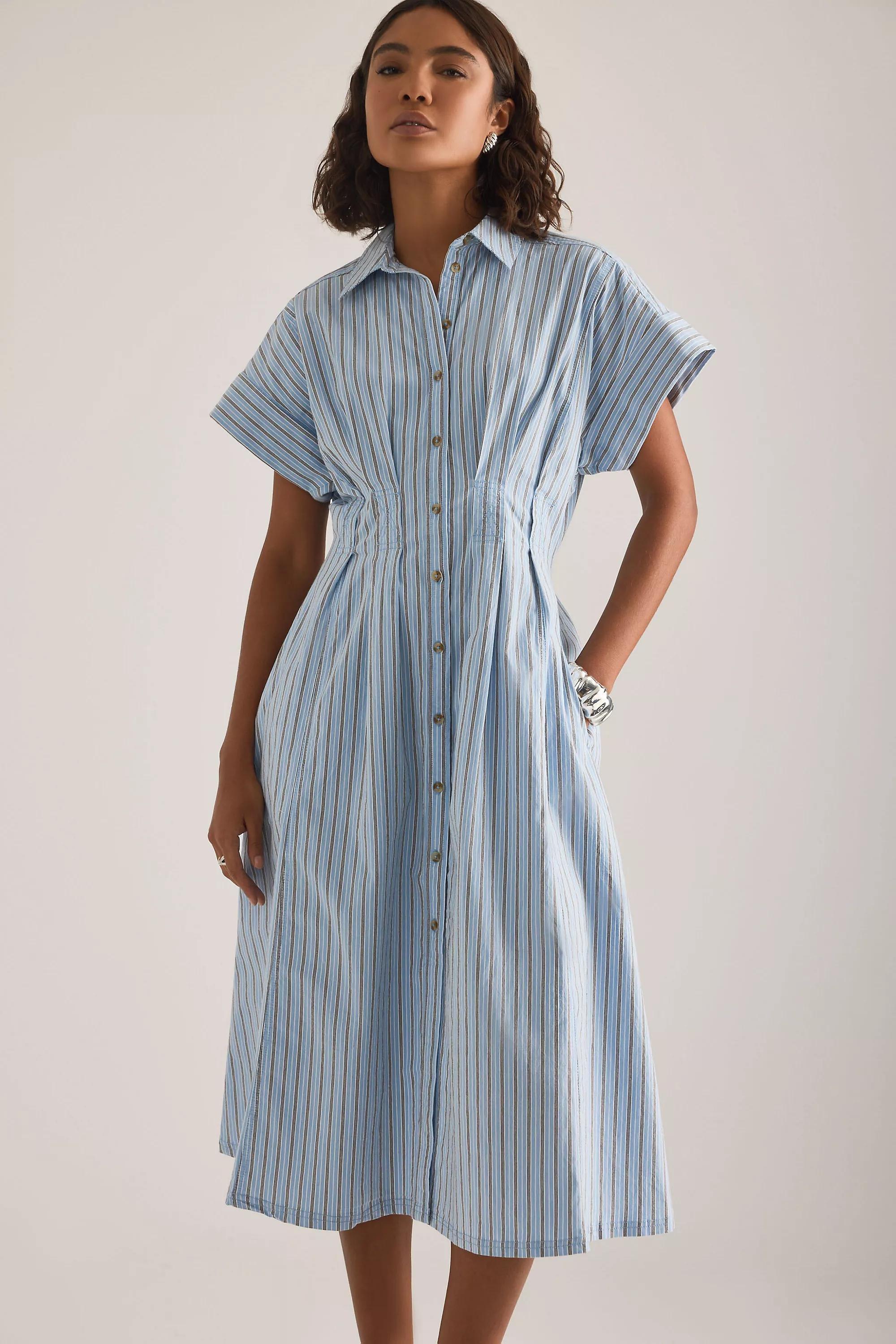 The Bobbie Short-Sleeve Fitted-Waist Midi Shirt Dress By Pilcro, Blue, A501_0546, large image number 5