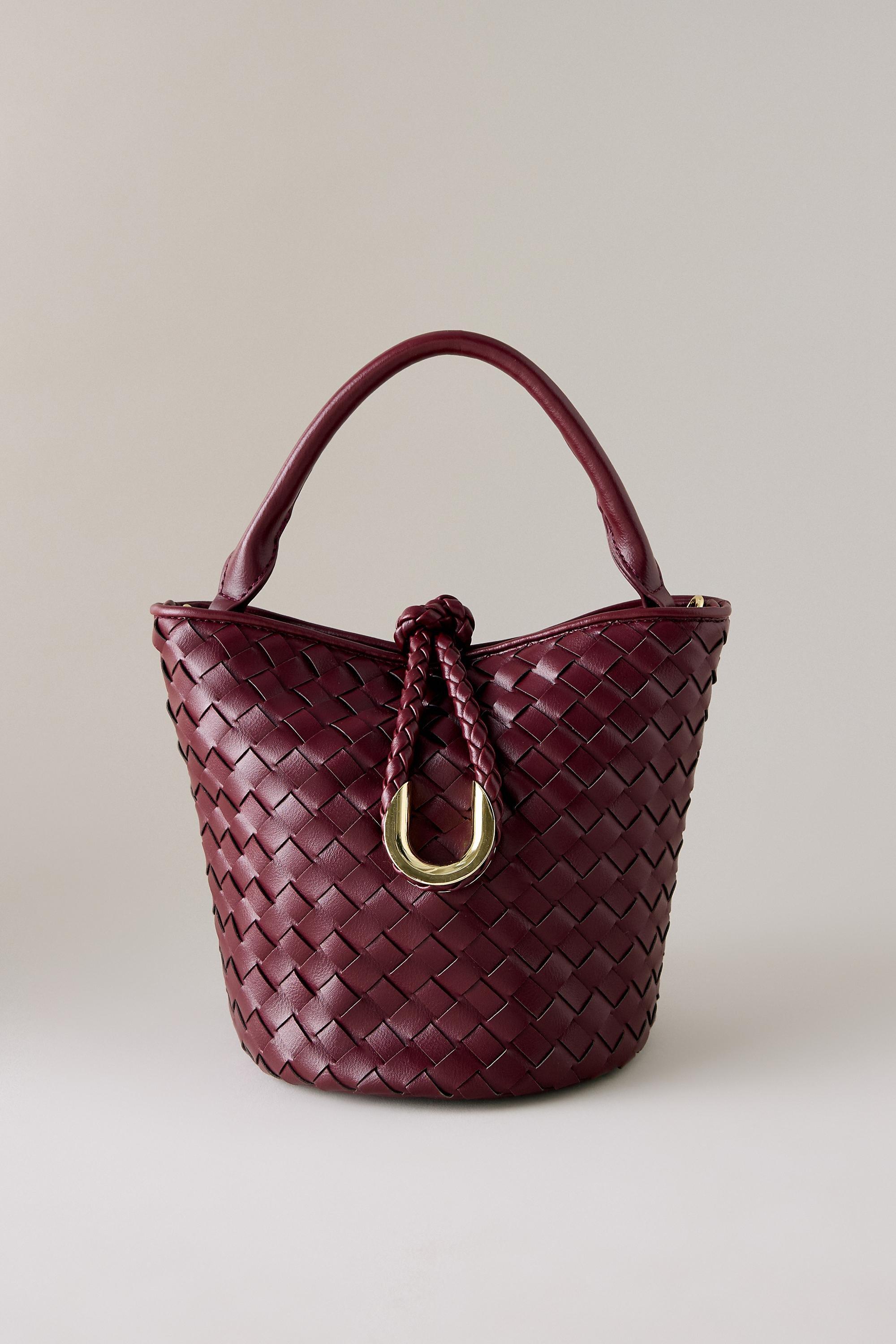 Woven Mini Buckle Bag, Burgundy, Burgundy, large image number 1