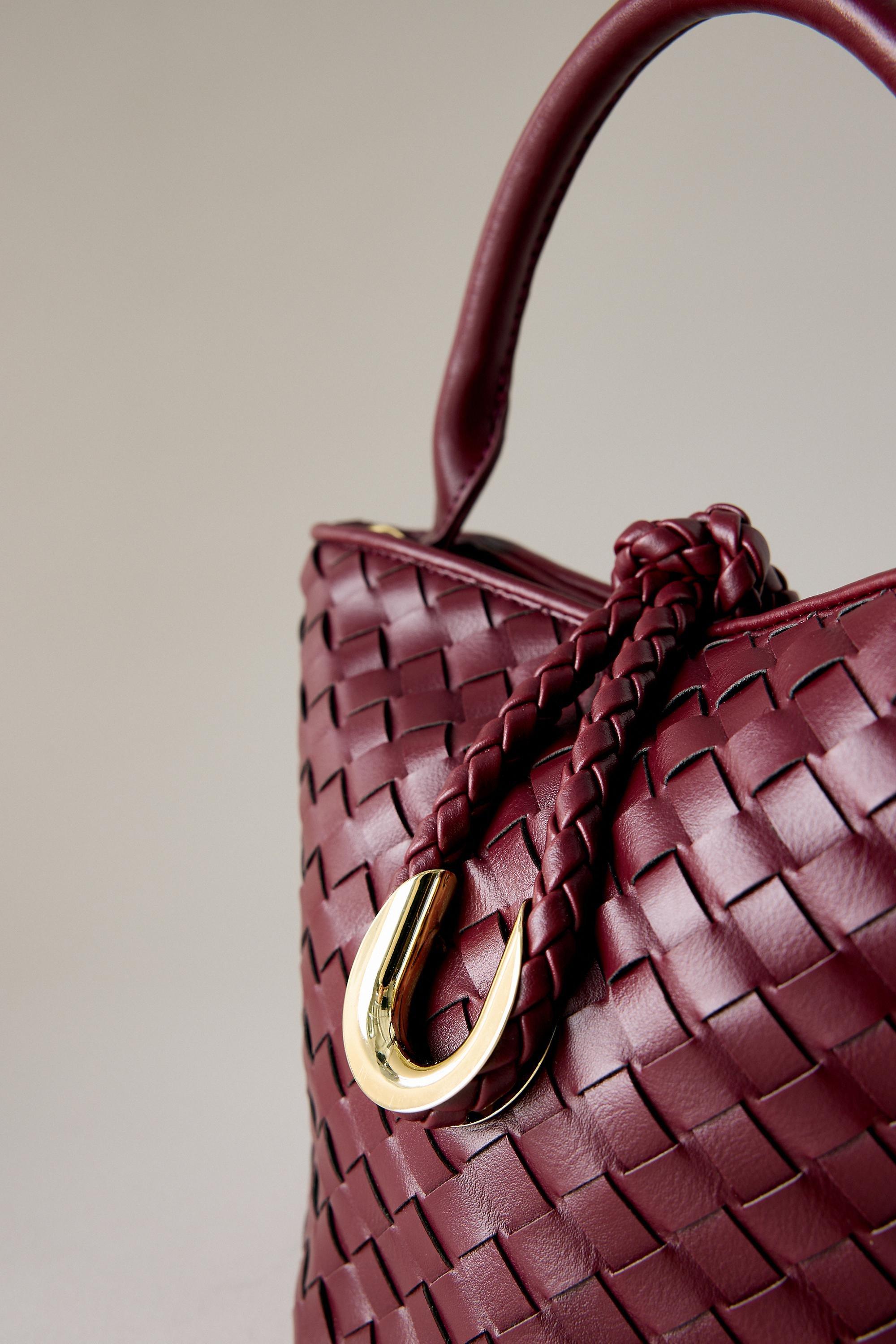 Woven Mini Buckle Bag, Burgundy, Burgundy, large image number 2
