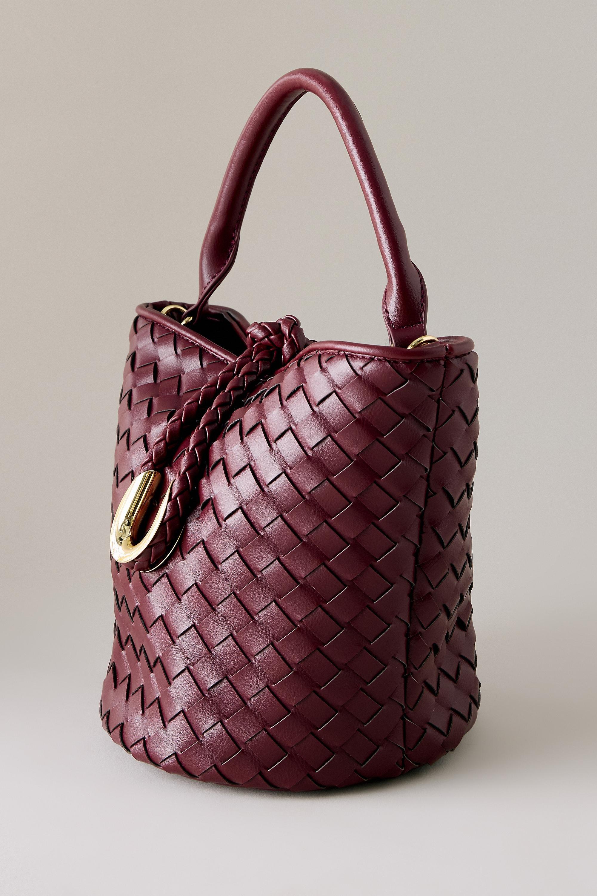 Woven Mini Buckle Bag, Burgundy, Burgundy, large image number 3