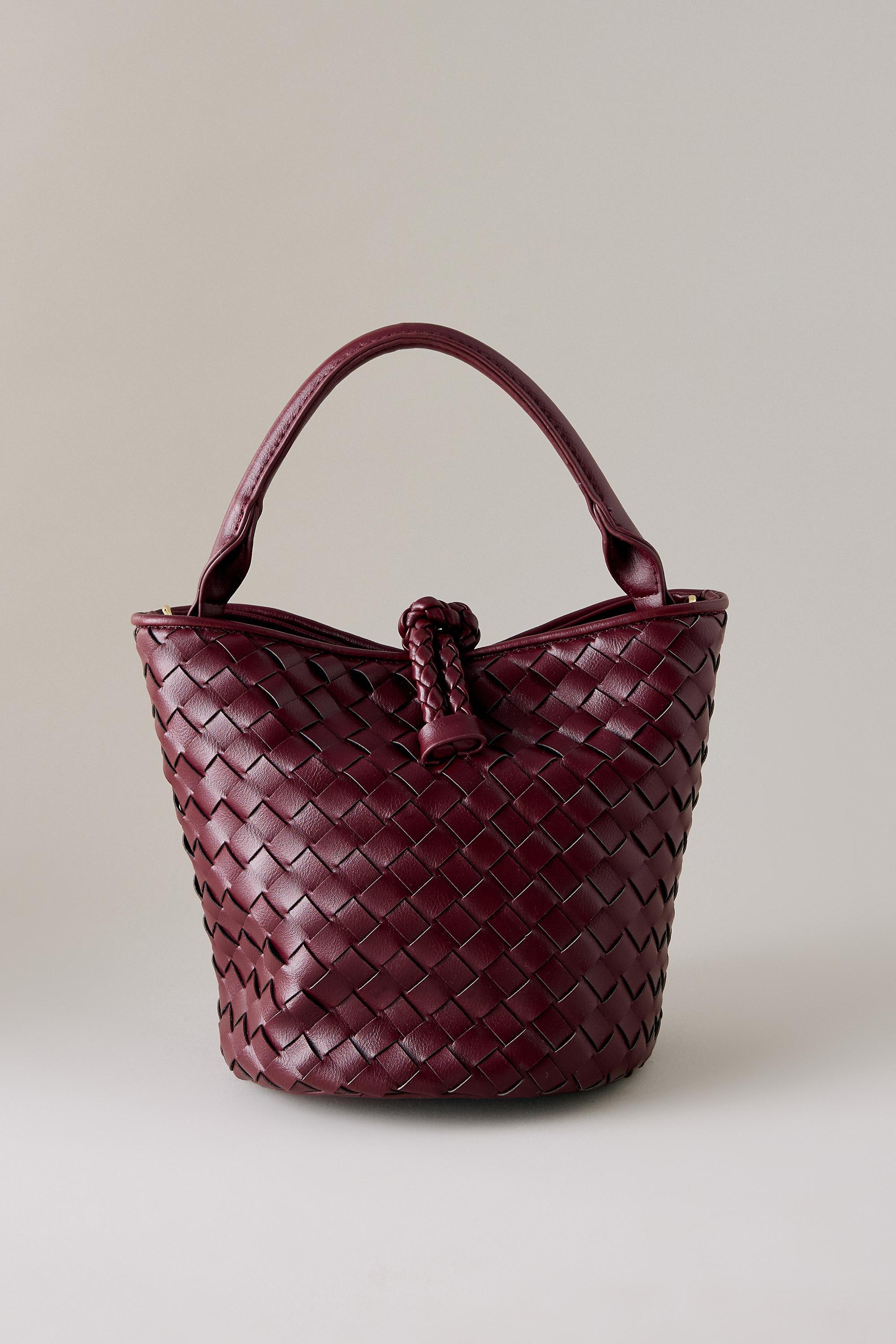 Woven Mini Buckle Bag, Burgundy, Burgundy, large image number 4