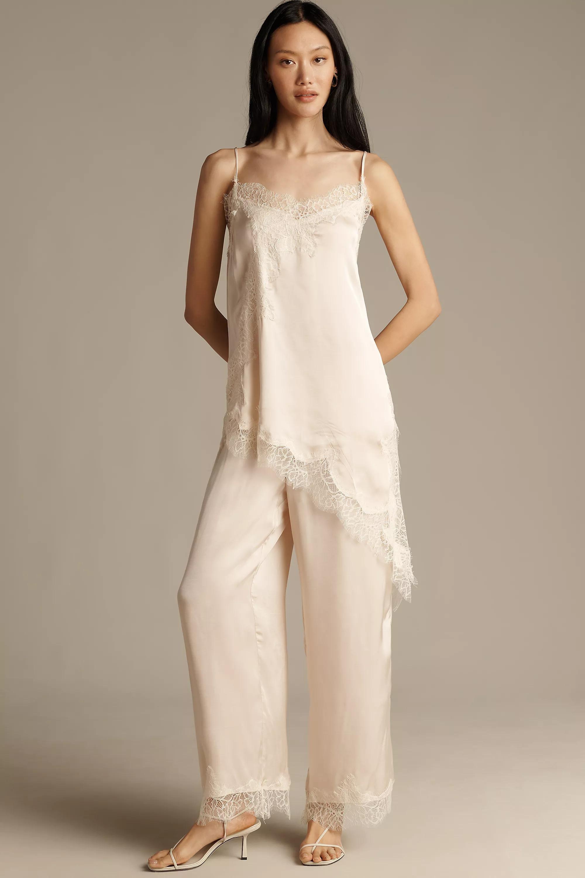 Lyrebird Satin Lace-Trim Asymmetrical Tank Top White, A501_0017, large image number 0