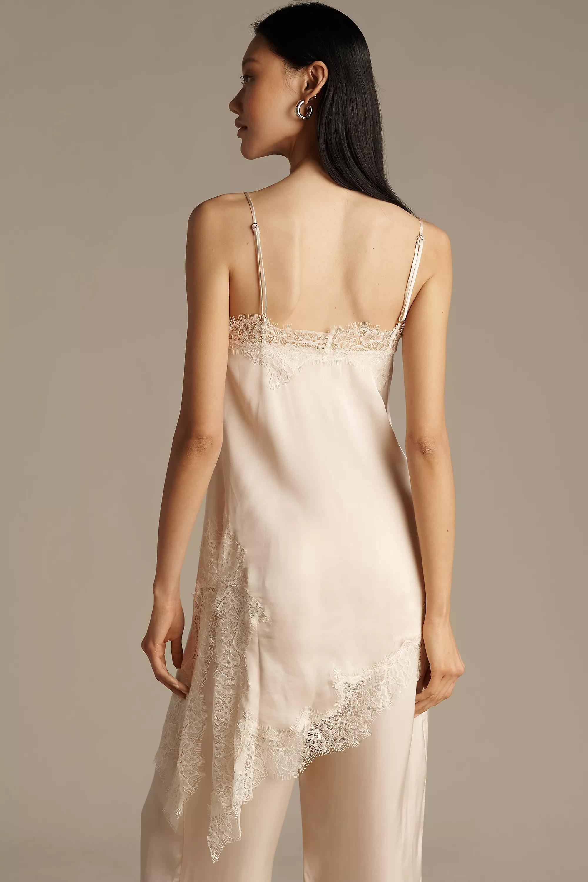 Lyrebird Satin Lace-Trim Asymmetrical Tank Top White, A501_0017, large image number 1