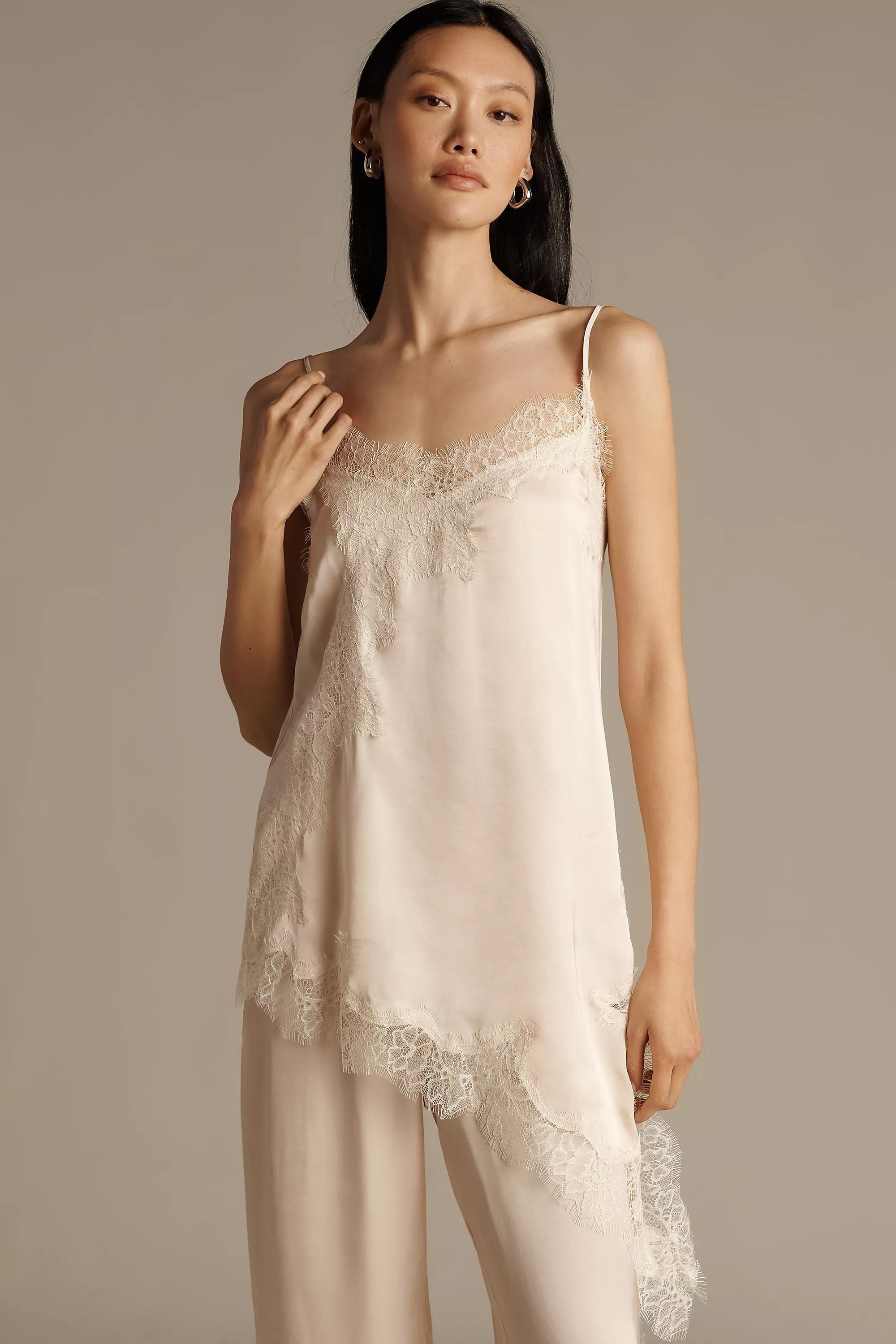 Lyrebird Satin Lace-Trim Asymmetrical Tank Top White, A501_0017, large image number 2