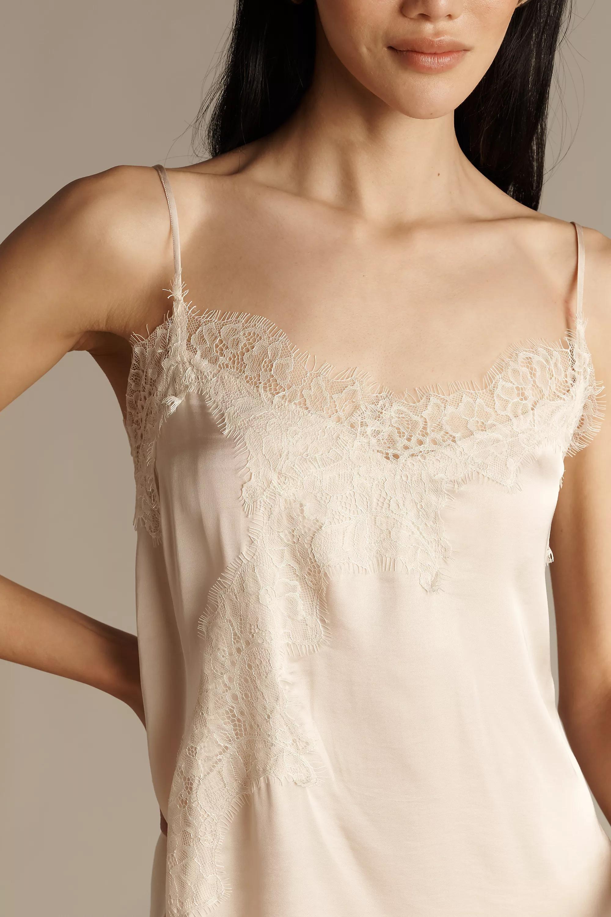 Lyrebird Satin Lace-Trim Asymmetrical Tank Top White, A501_0017, large image number 3