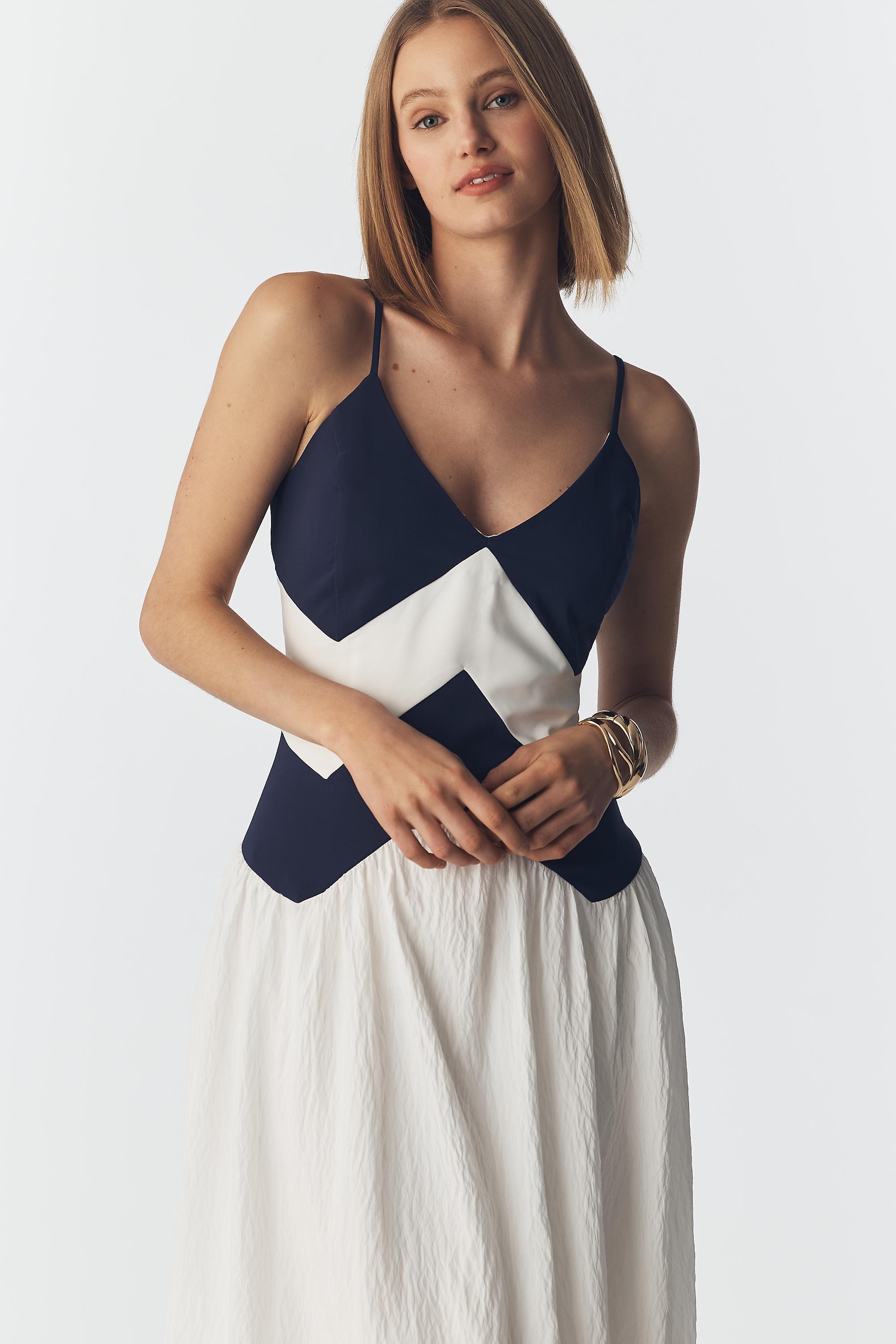 Maeve Sleeveless Twofer Midi Dress, Women, Navy, large image number 1