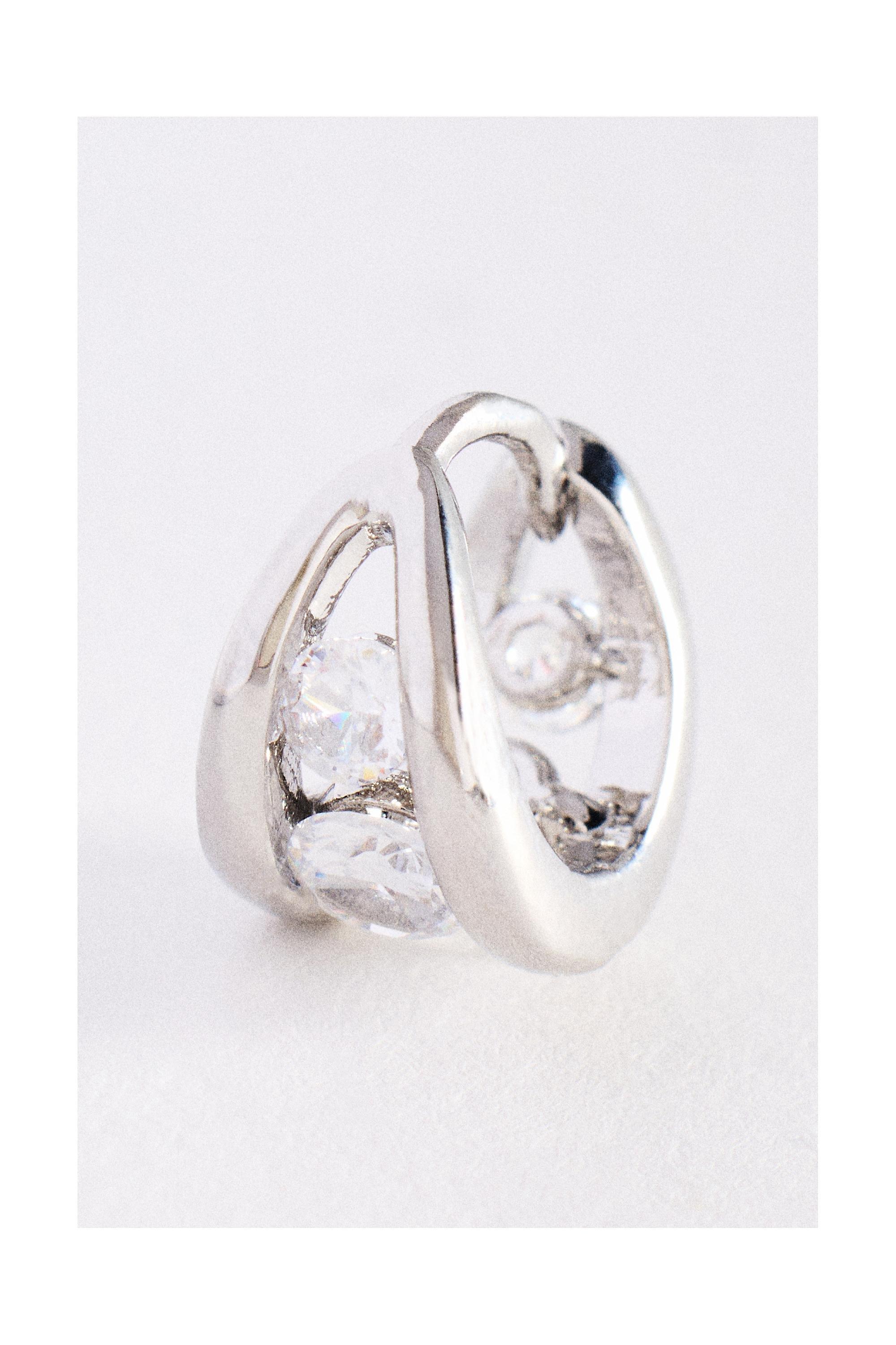 Split Crystal Huggie Hoop Earrings, Silver, Silver, medium