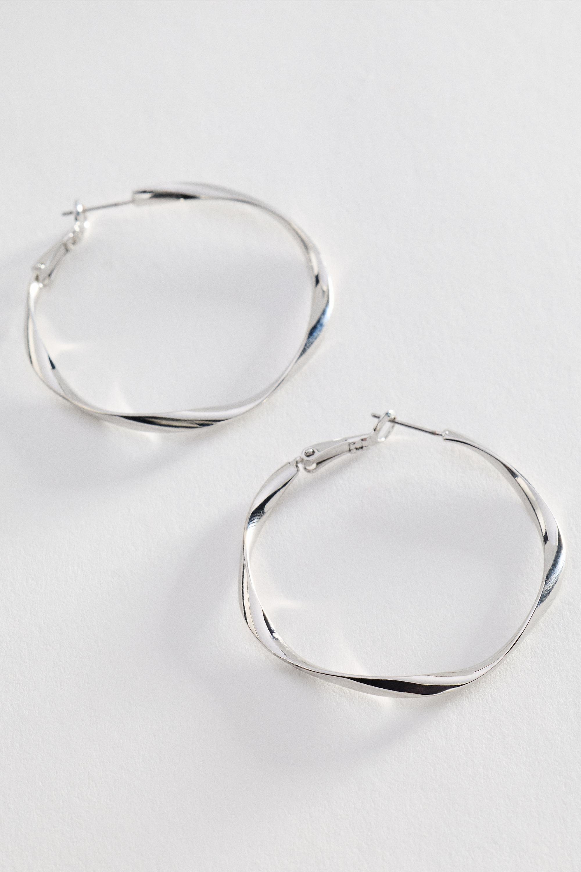 Hammered Hoop Earrings, Silver, A501_0007, large image number 0