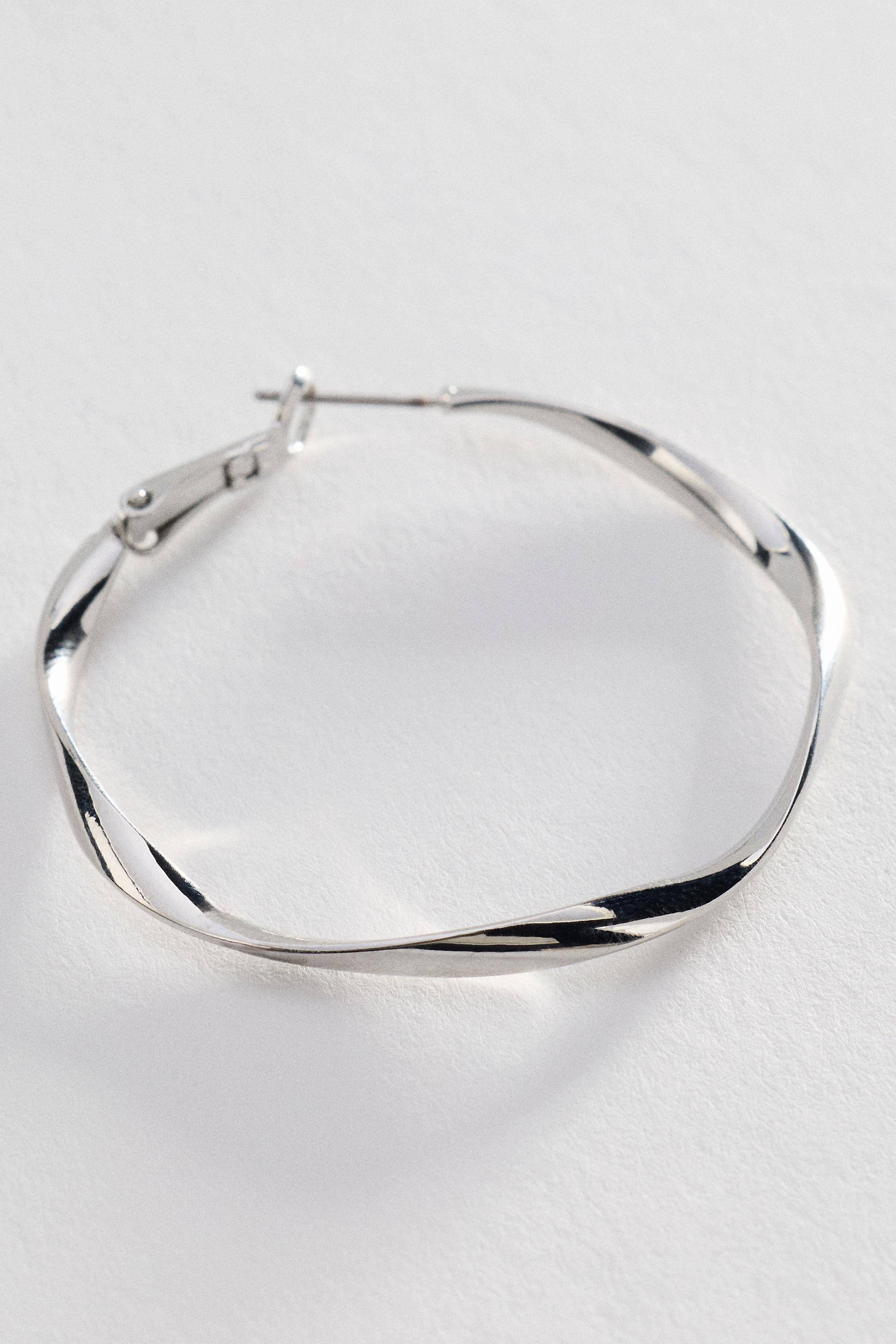 Hammered Hoop Earrings, Silver, A501_0007, large image number 1