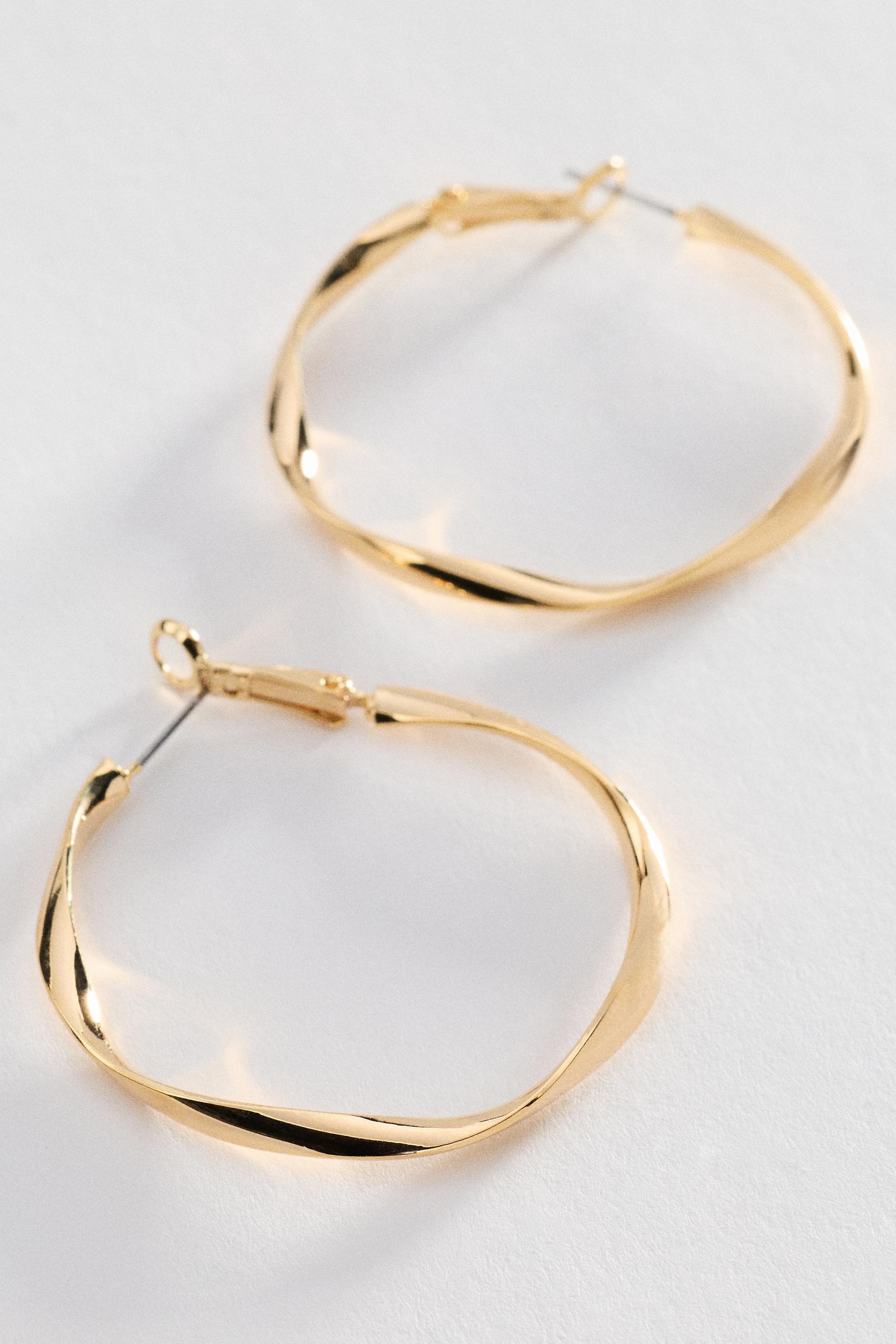 Hammered Hoop Earrings, Gold, A501_0070, medium
