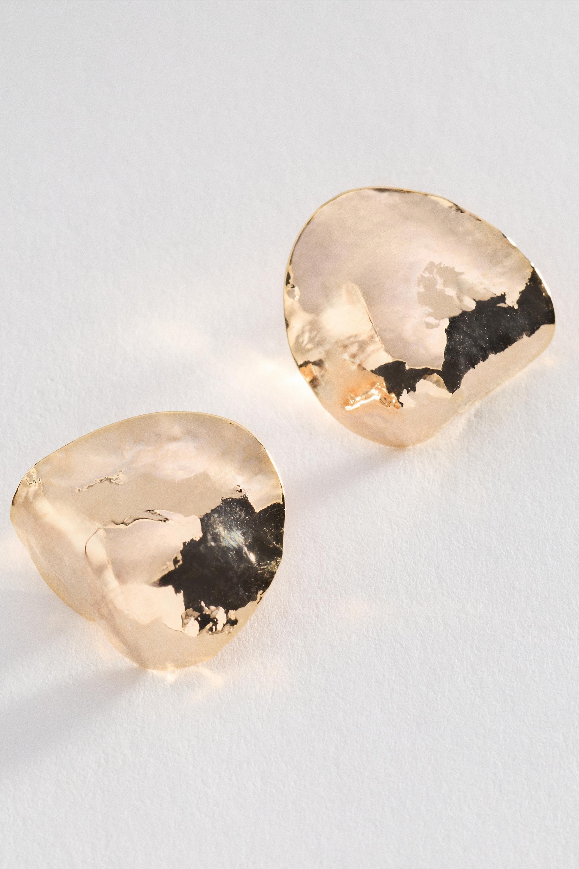 Hammered Metal Statement Stud Earrings, Gold, Gold, large image number 0