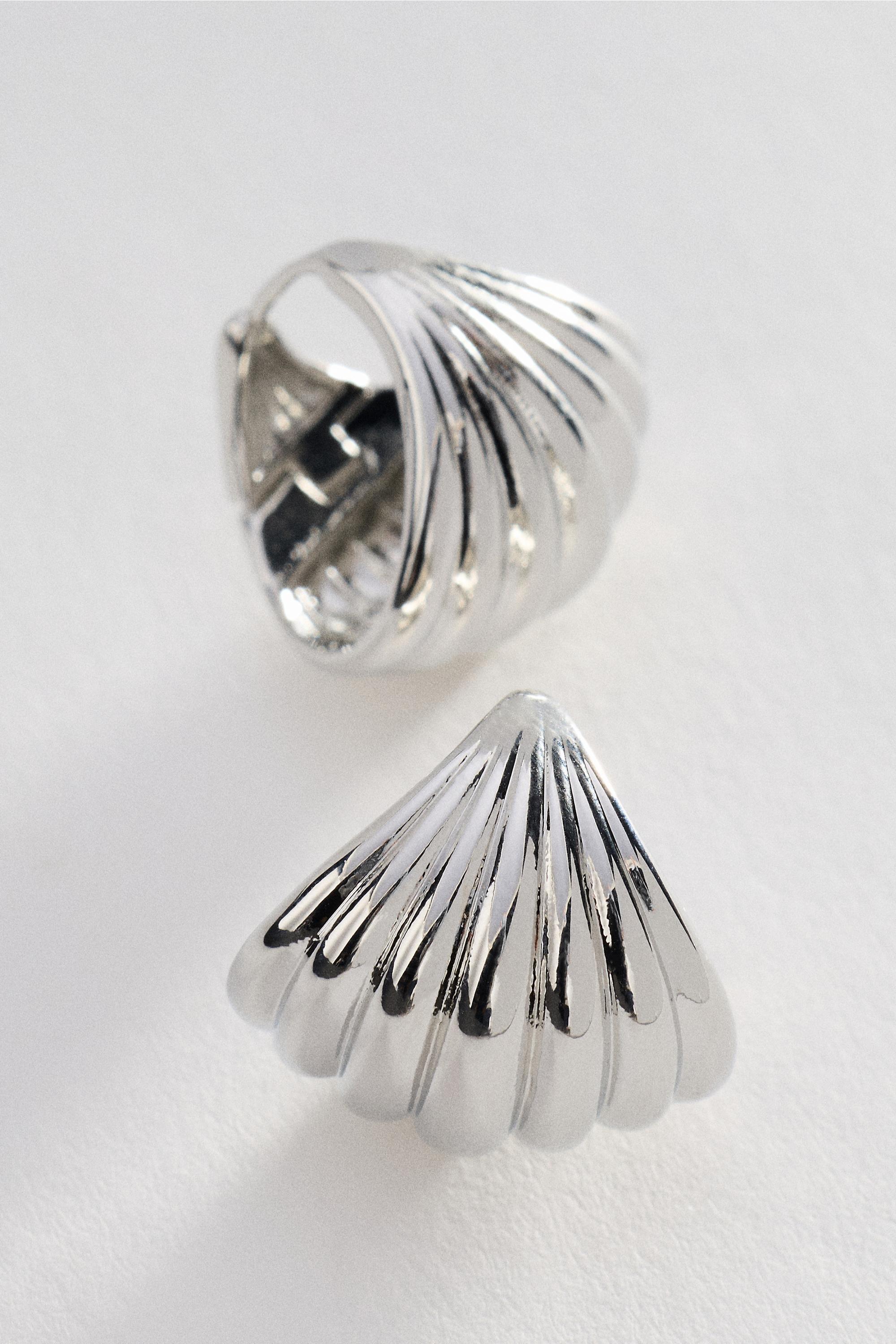 Fanned Huggie Hoop Earrings, Silver, A501_0007, medium