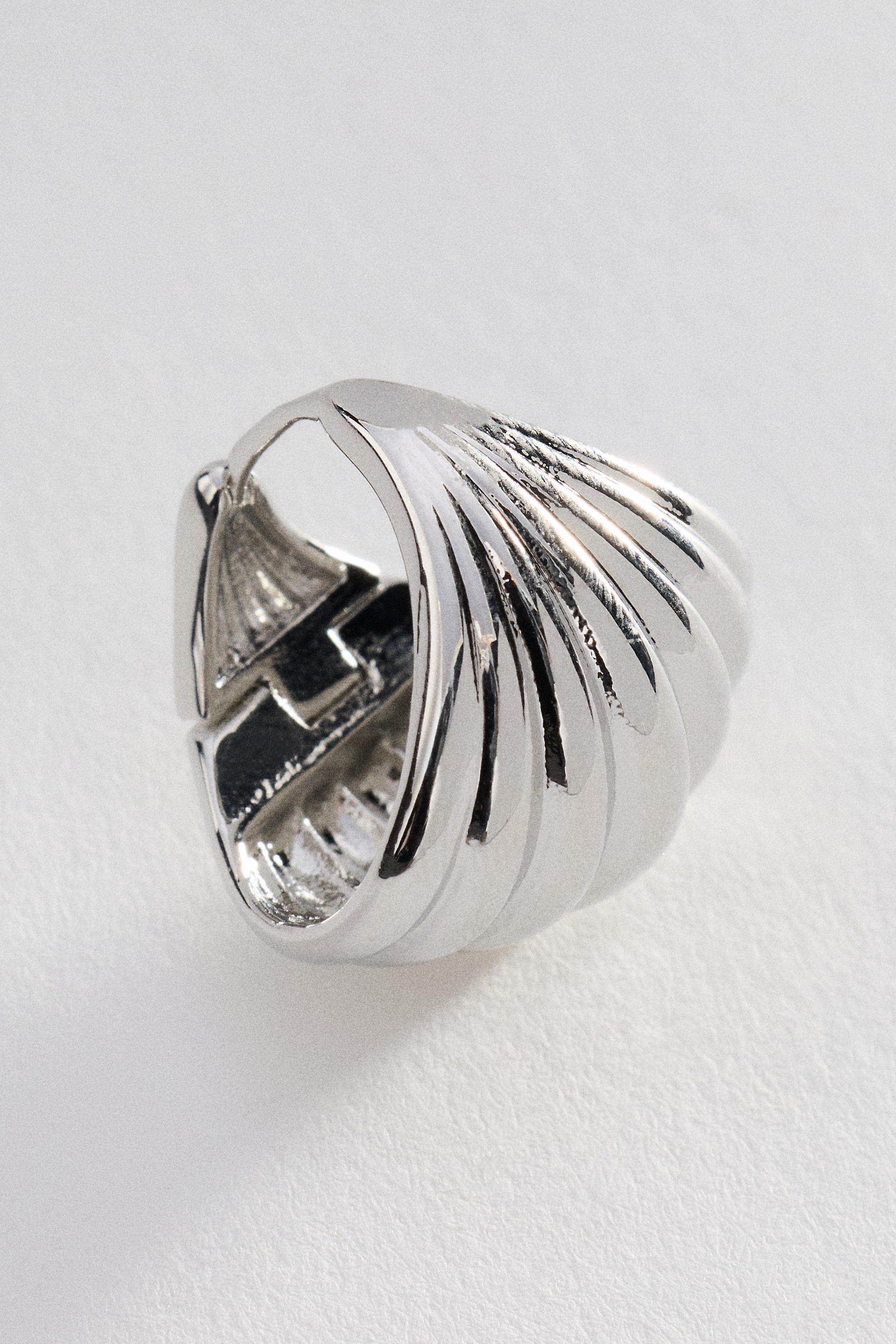 Fanned Huggie Hoop Earrings, Silver, A501_0007, medium