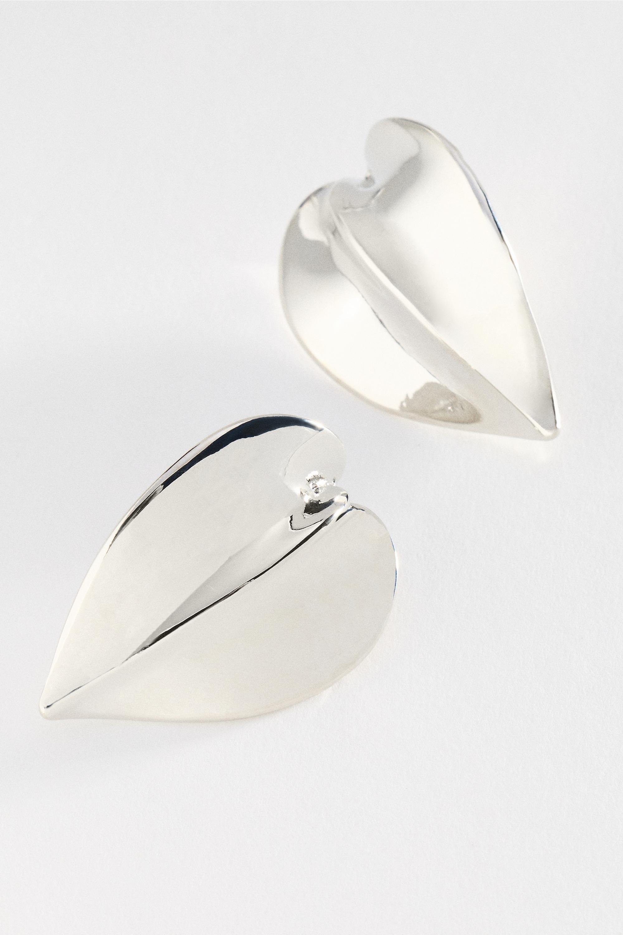 Curved Heart Statement Stud Earrings, Silver, Silver, large image number 1