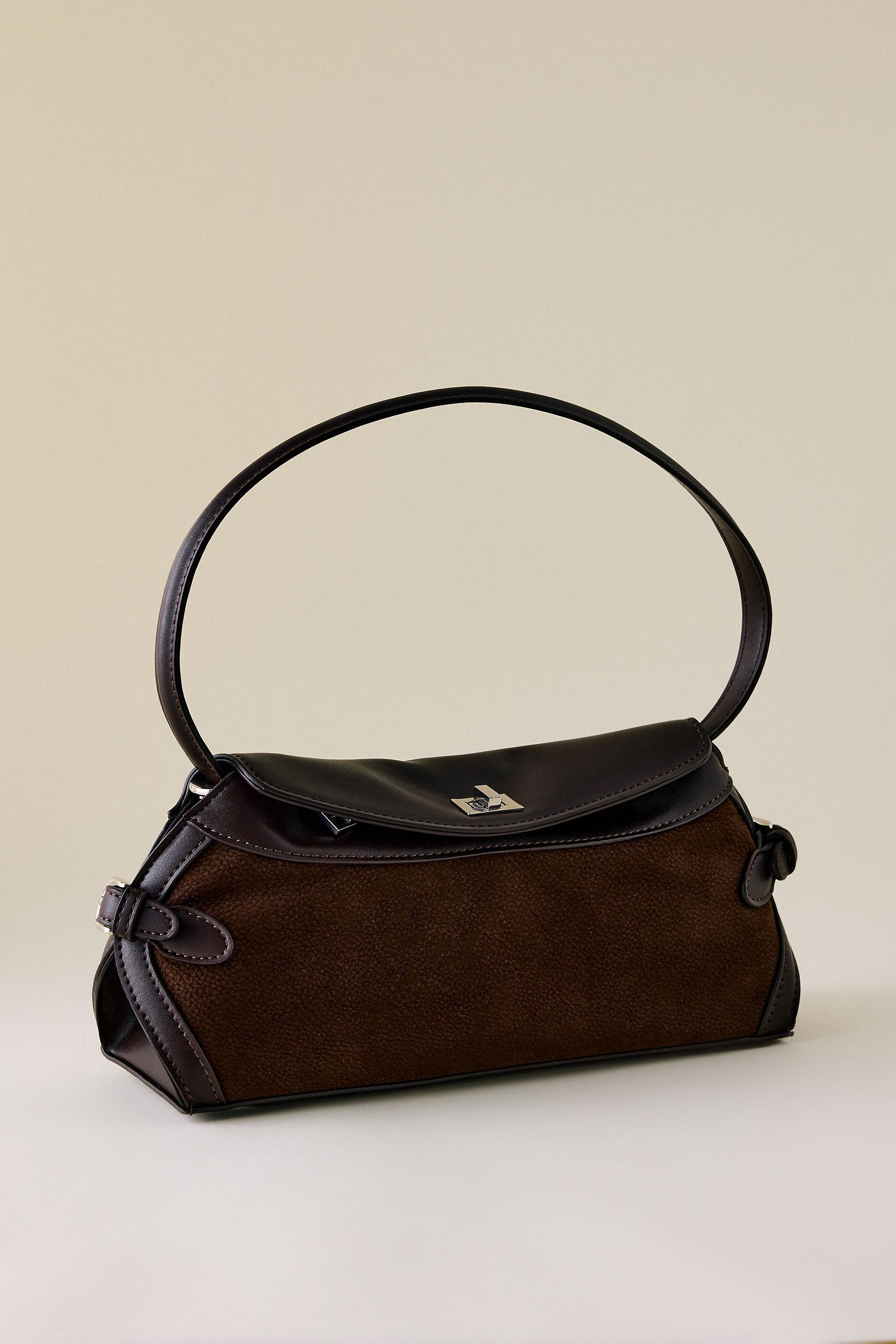Melie Bianco Mixed Material Top Handle Shoulder Bag, Brown, A501_0021, large image number 0