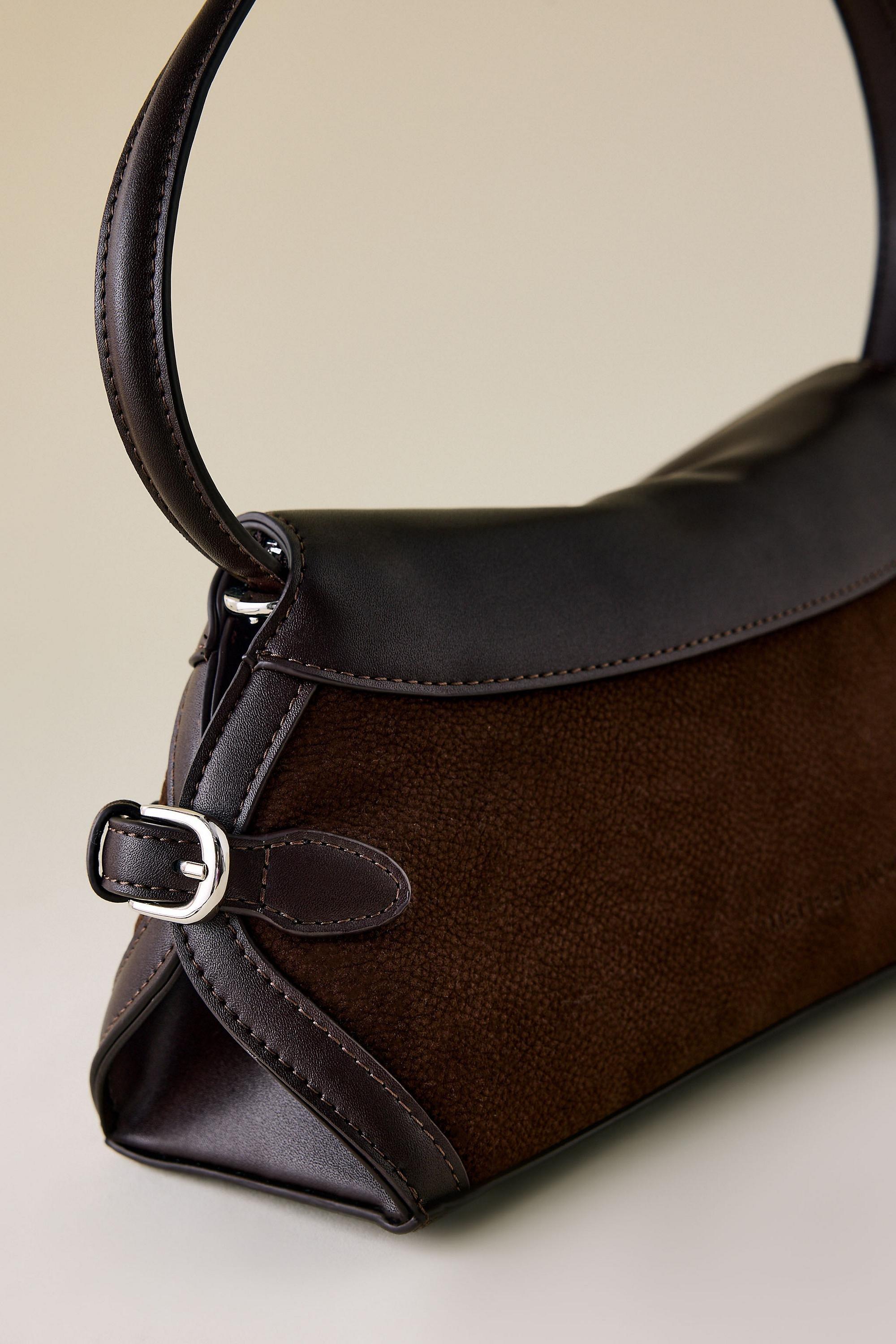 Melie Bianco Mixed Material Top Handle Shoulder Bag, Brown, A501_0021, medium