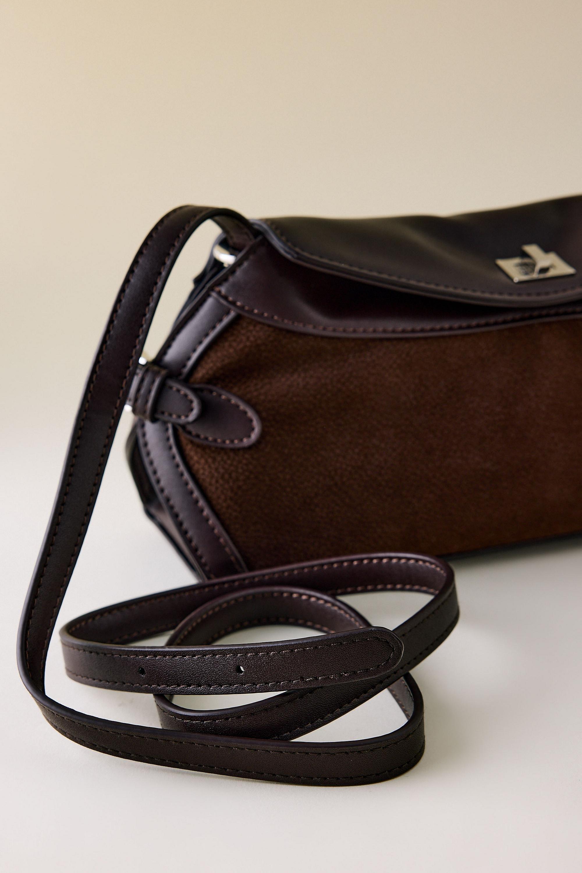 Melie Bianco Mixed Material Top Handle Shoulder Bag, Brown, A501_0021, large image number 3