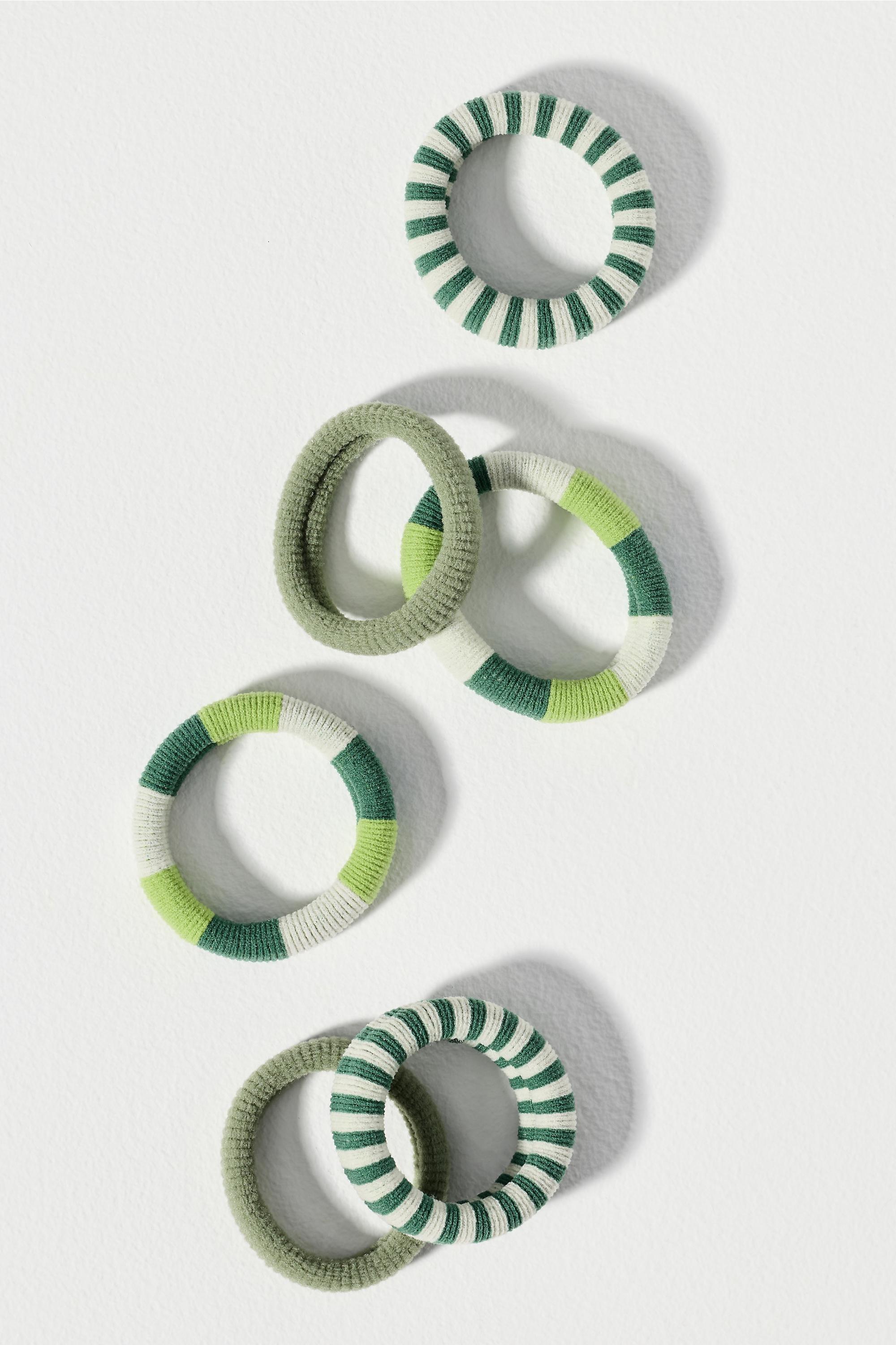 Striped Hair Ties, Set Of 6, Green, Green, large image number 0