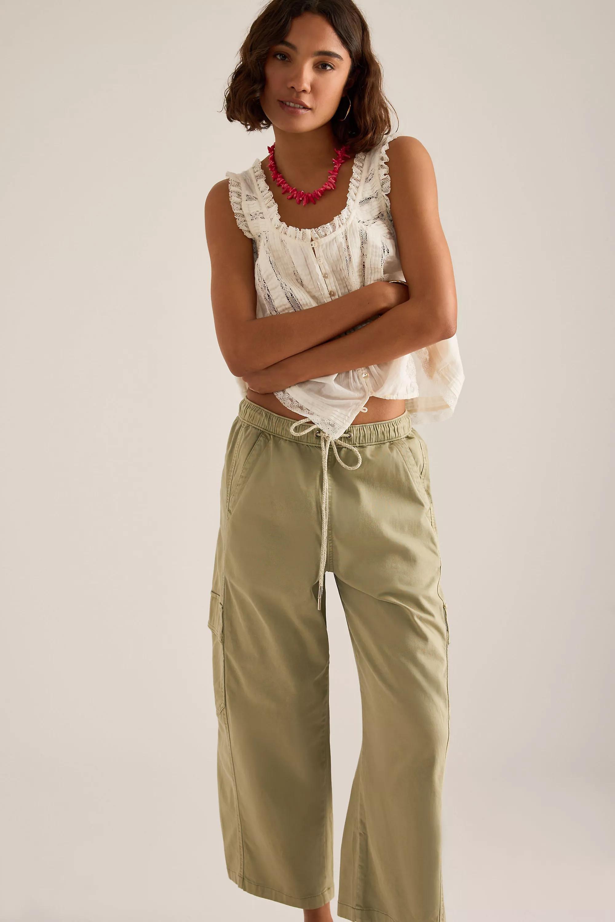 Izzie Relaxed Pull-On Cargo Barrel Pants By Pilcro, Green, Green, large image number 7
