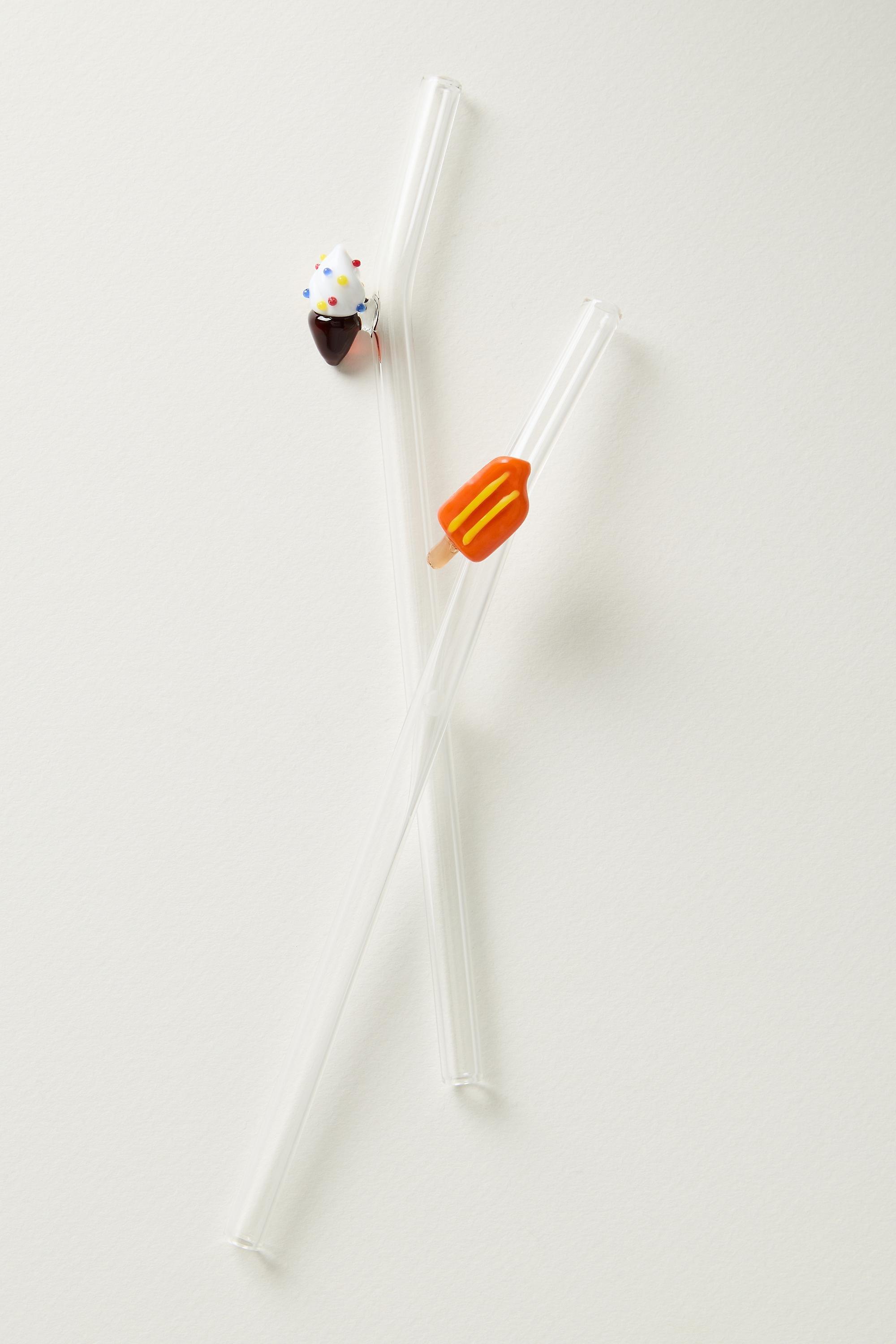 Icon Straws, Set Of 2, Multicolour, Orange, medium