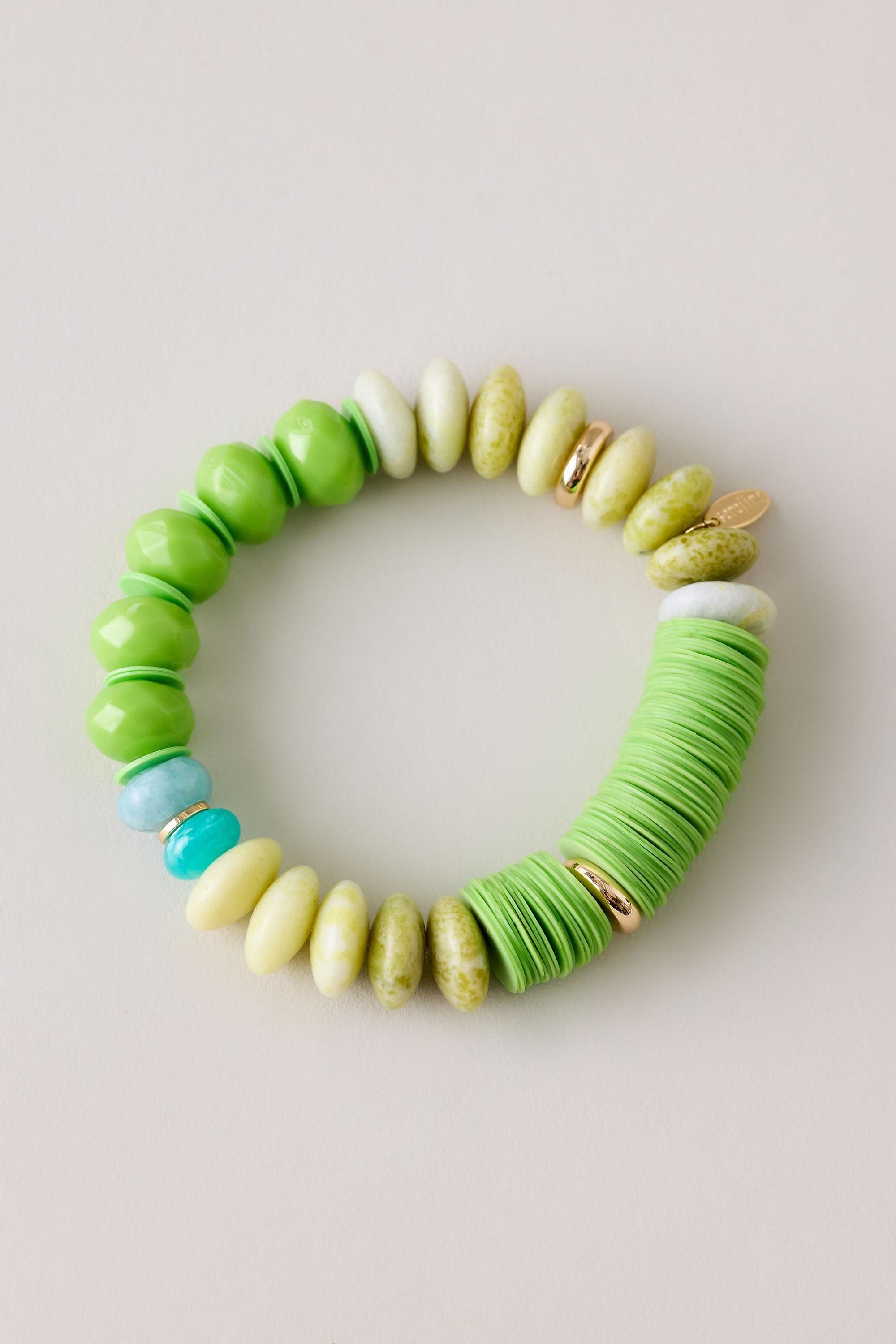 Chunky Beaded Stretch Bracelet, Green, A501_0030, medium