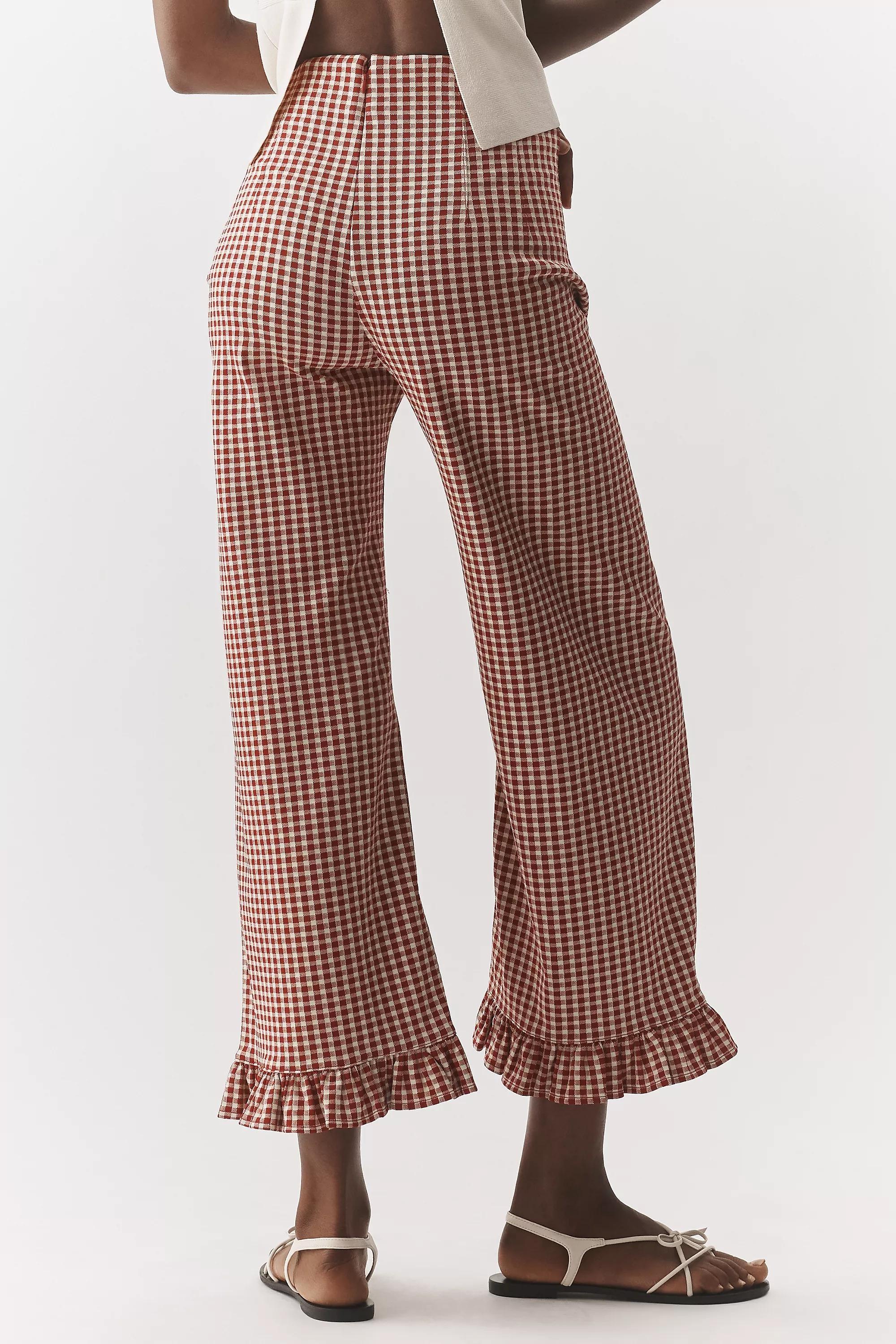 RED The Colette Gingham Ruffled Cropped Wide-Leg Trousers by Maeve, Red, large image number 3