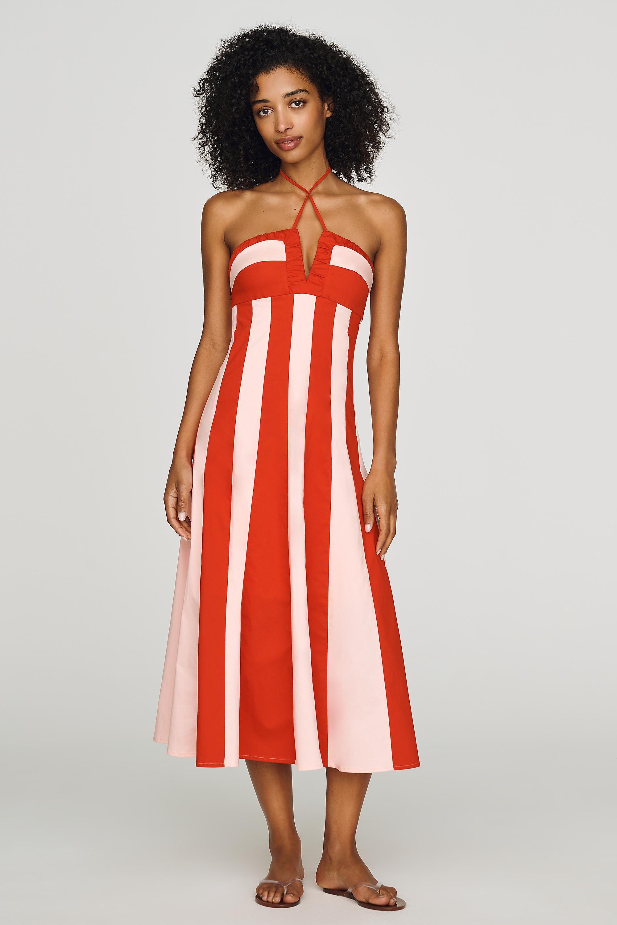 Maeve Halter Colourblock Midi Dress, Pink, Pink, medium