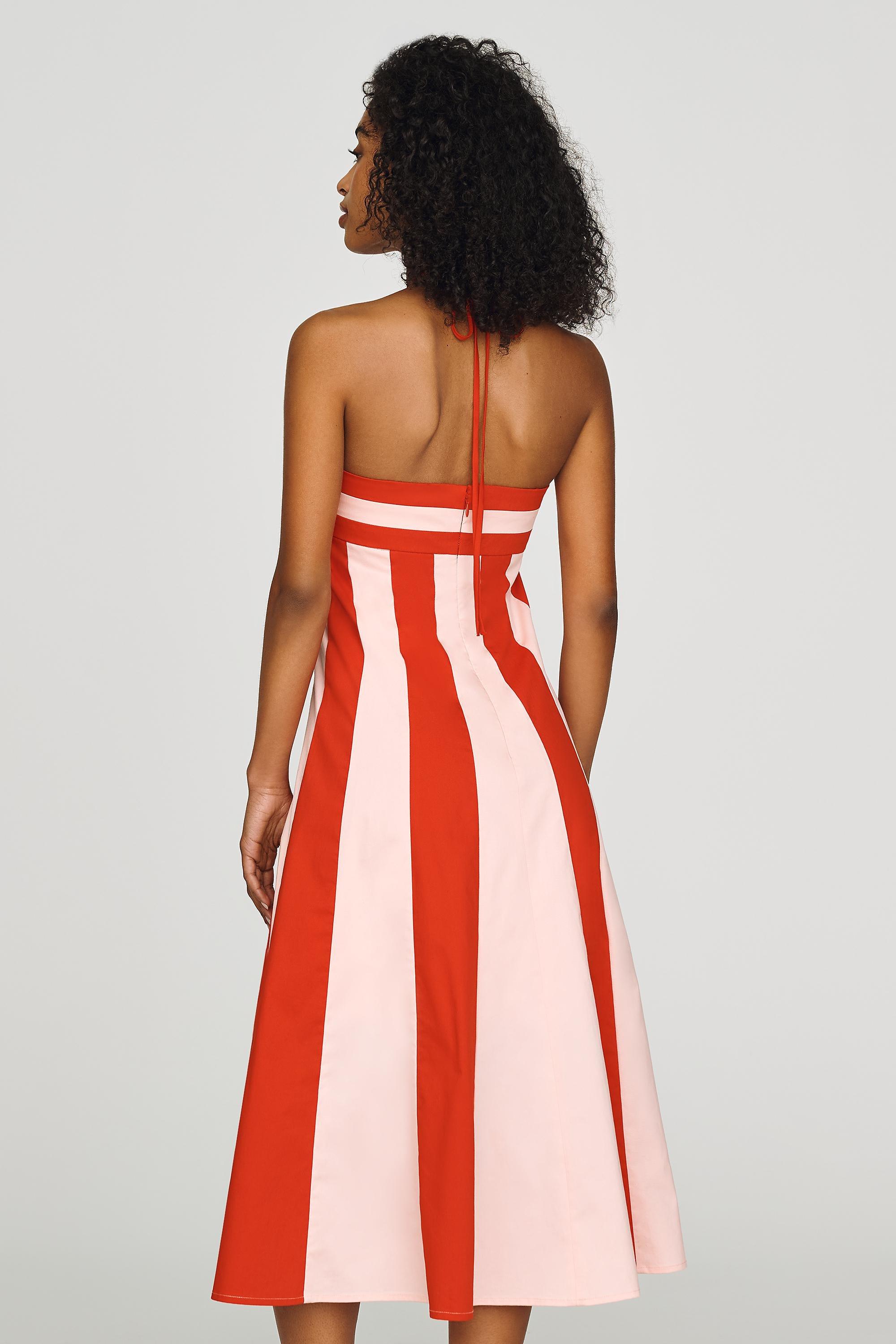 Maeve Halter Colourblock Midi Dress, Pink, Pink, medium
