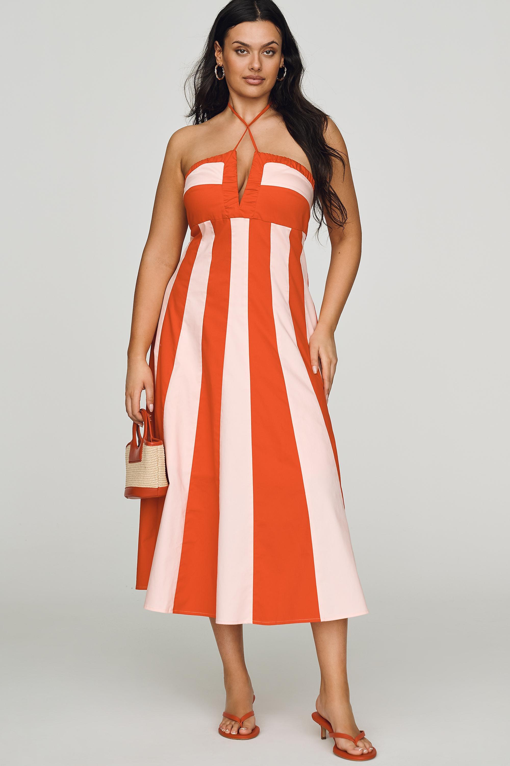 Maeve Halter Colourblock Midi Dress, Pink, Pink, large image number 4