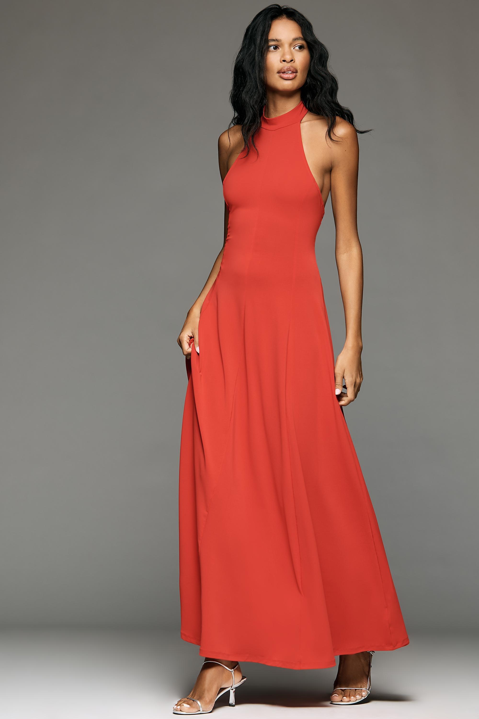 By Anthropologie Halter Maxi Occasion Dress, Red, A501_0060, large image number 0