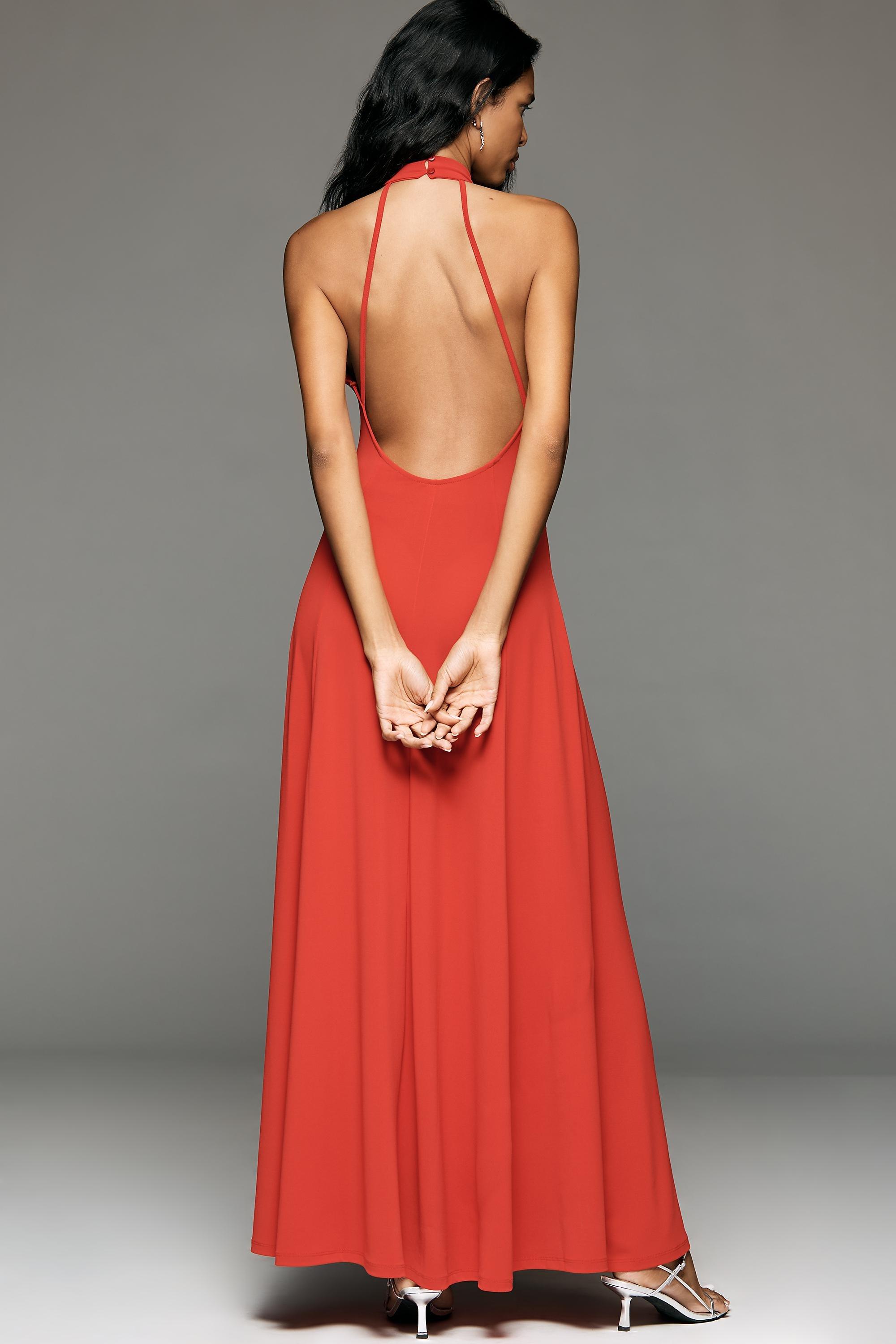 By Anthropologie Halter Maxi Occasion Dress, Red, A501_0060, large image number 1