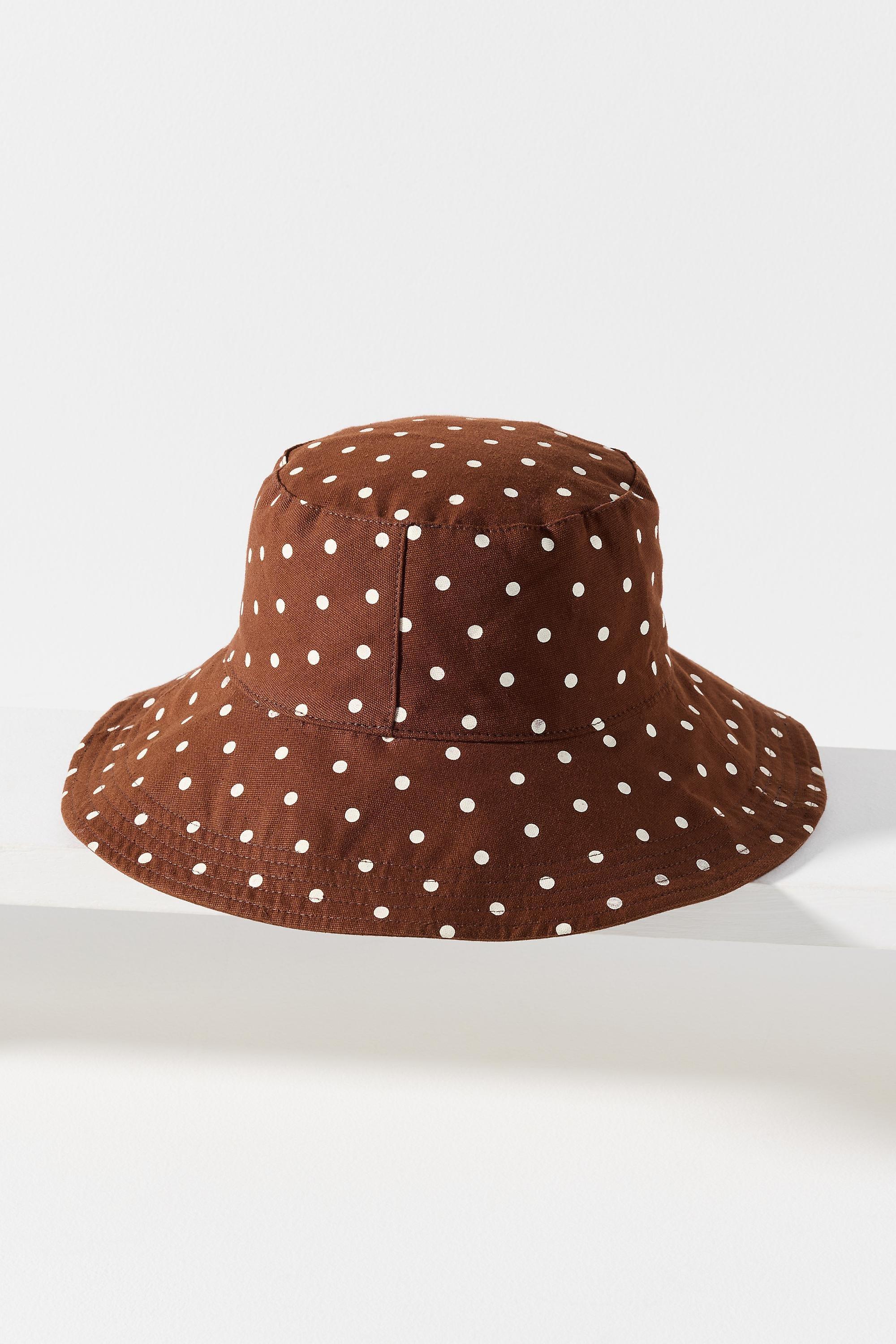 By Anthropologie Polka Dot Bucket Hat, Brown, Brown, medium