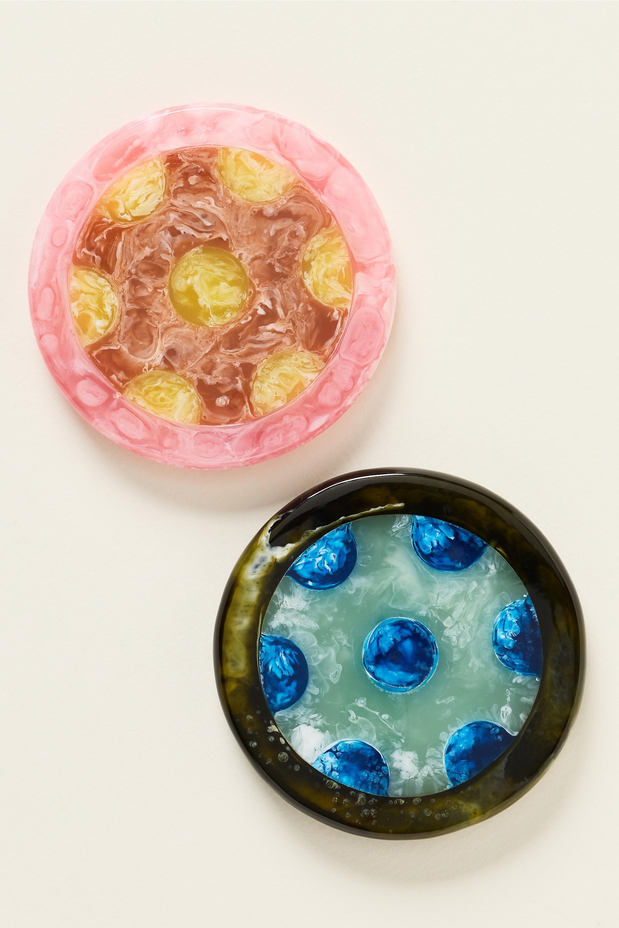 Polka Dot Resin Coasters, Set Of 2, Multicolour, Blue, large image number 0