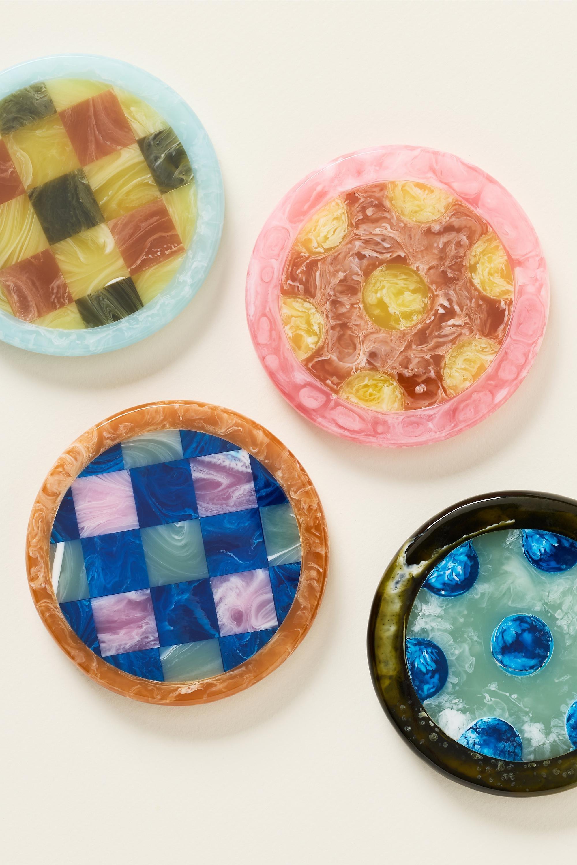 Polka Dot Resin Coasters, Set Of 2, Yellow, Yellow, large image number 1