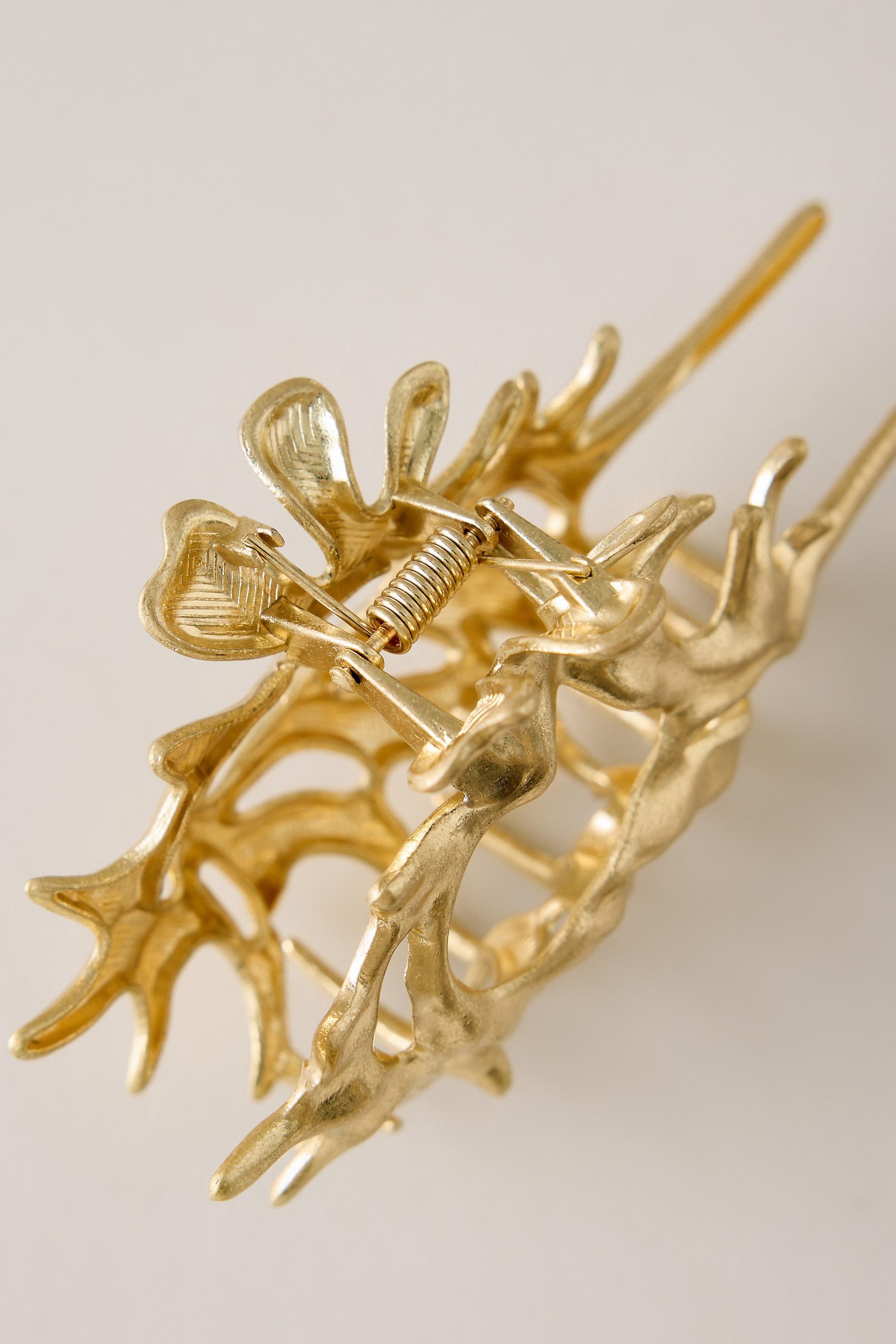 Coral Hair Claw Clip, Gold, A501_0070, medium