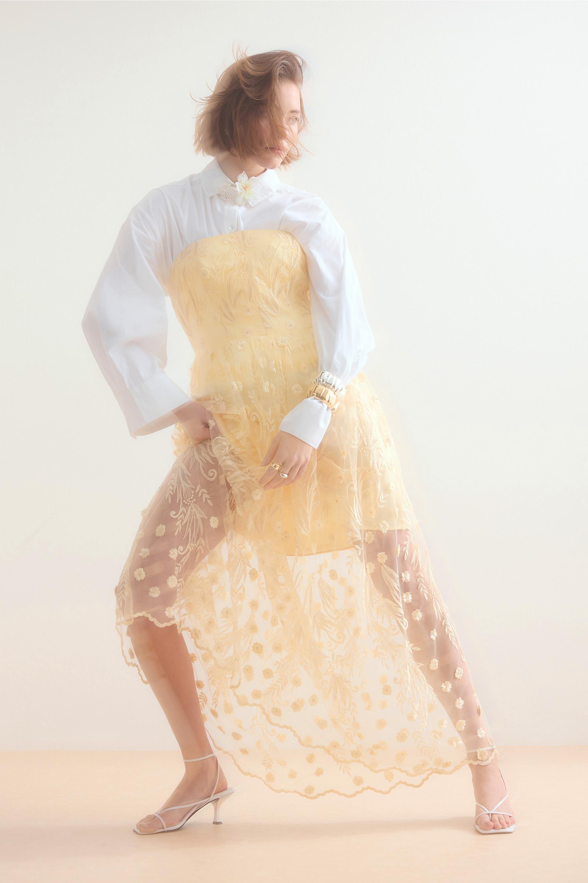 By Anthropologie Jade Bandeau Floral Embroidered Midi Dress, Yellow, A501_0072, large image number 1
