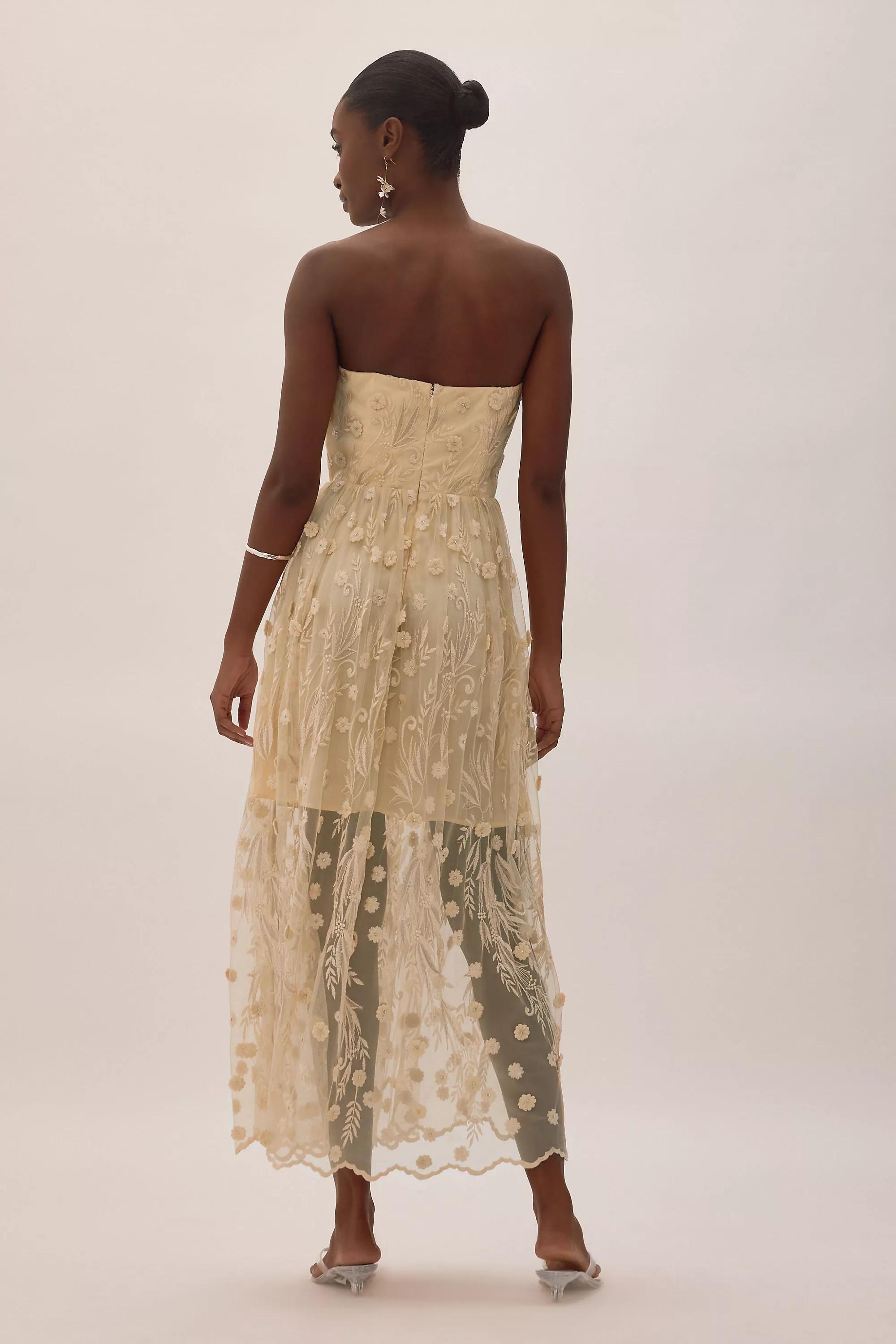 By Anthropologie Jade Bandeau Floral Embroidered Midi Dress, Yellow, A501_0072, large image number 2