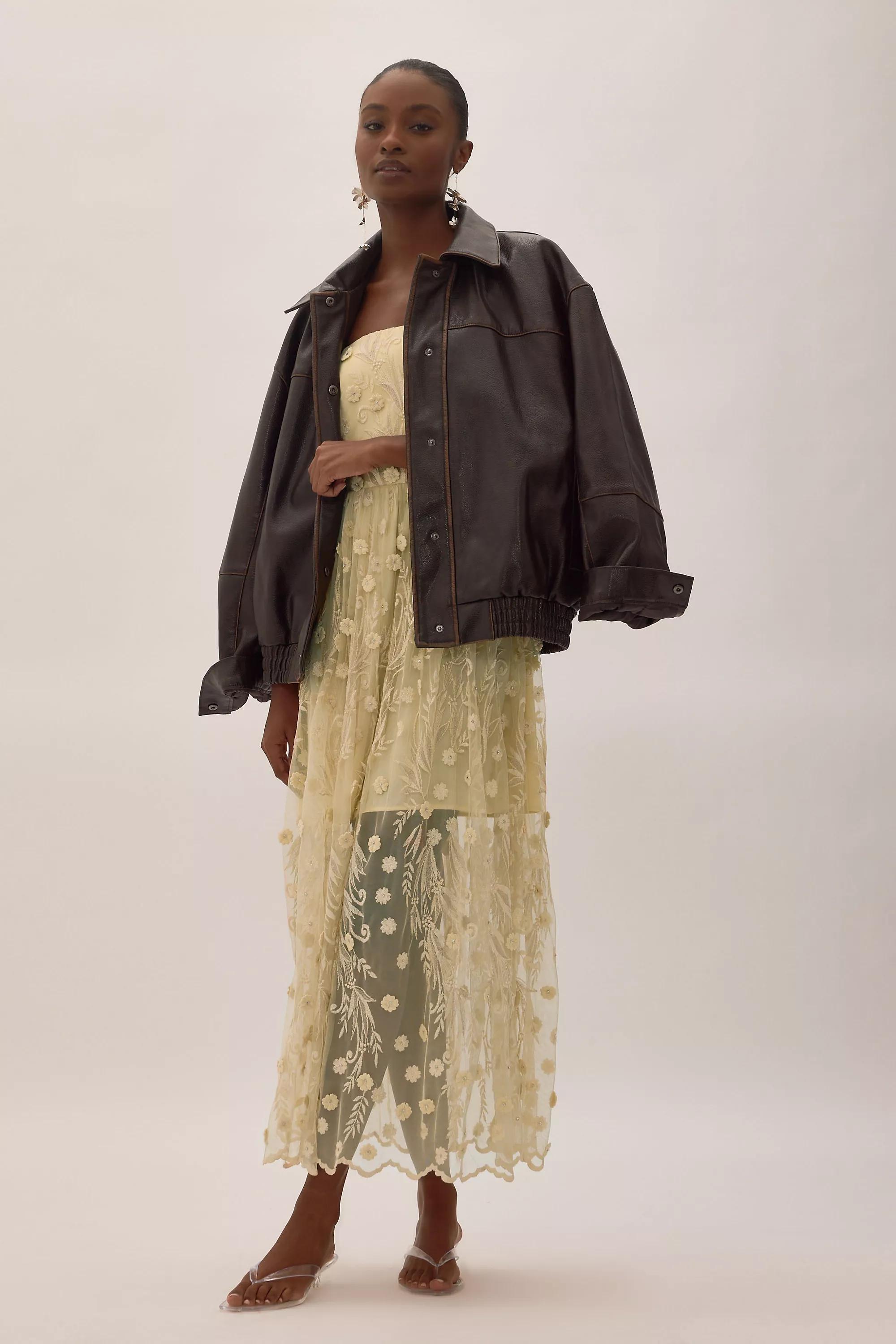 By Anthropologie Jade Bandeau Floral Embroidered Midi Dress, Yellow, A501_0072, large image number 4