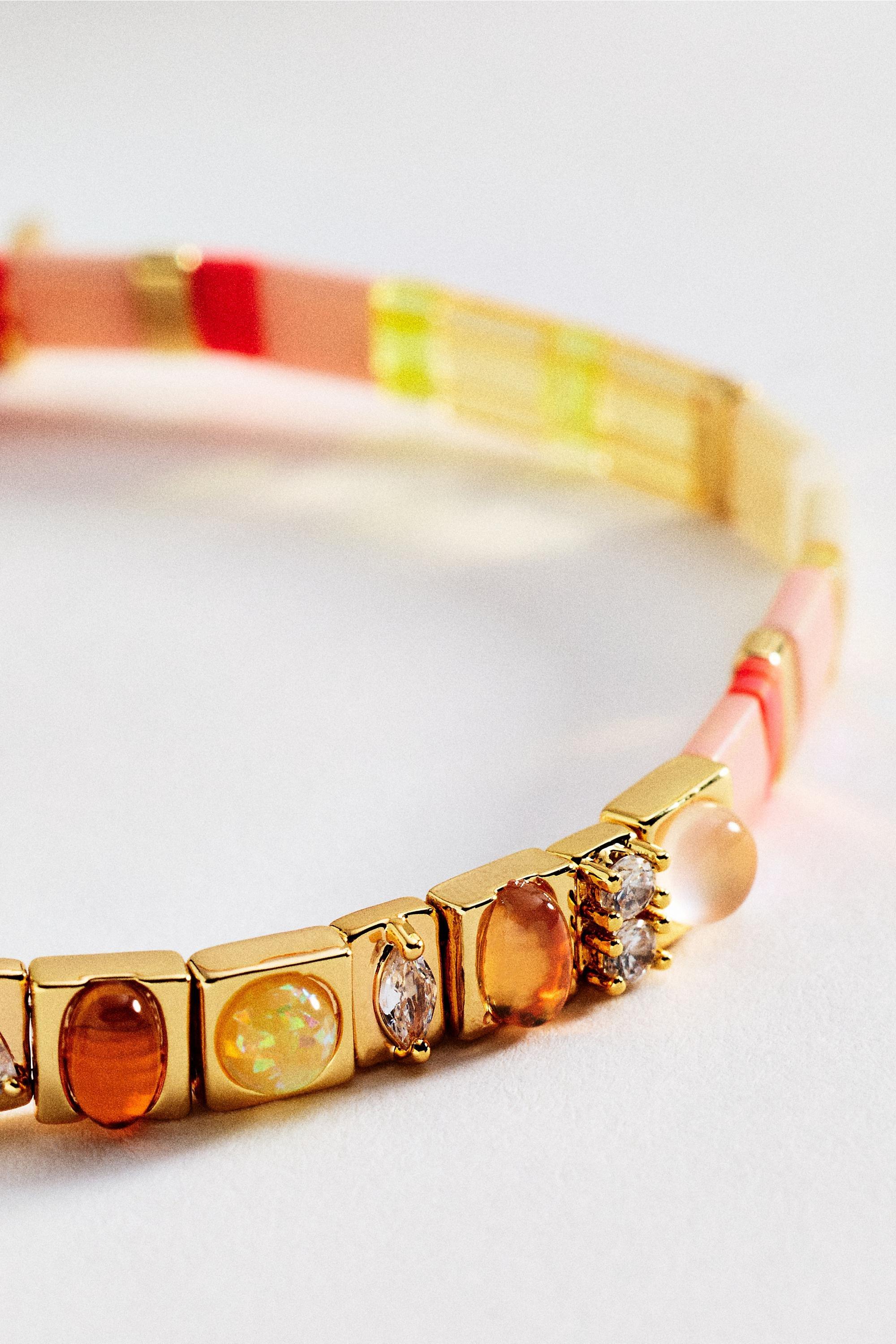 Colourful Beaded Chicklet Stretch Bracelet, Orange, Orange, large image number 1