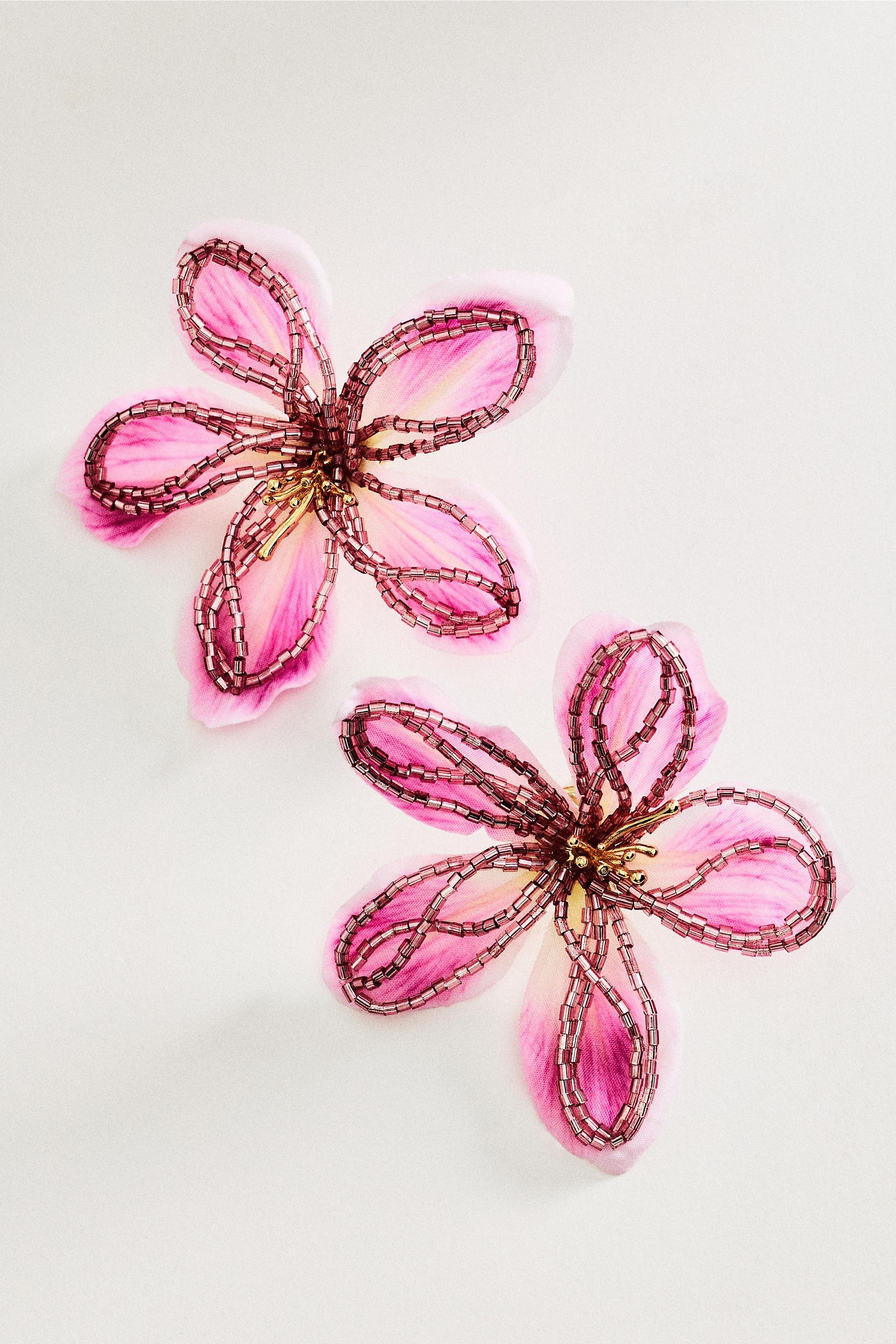 Beaded Stud Earringsm, Pink, Pink, large image number 0