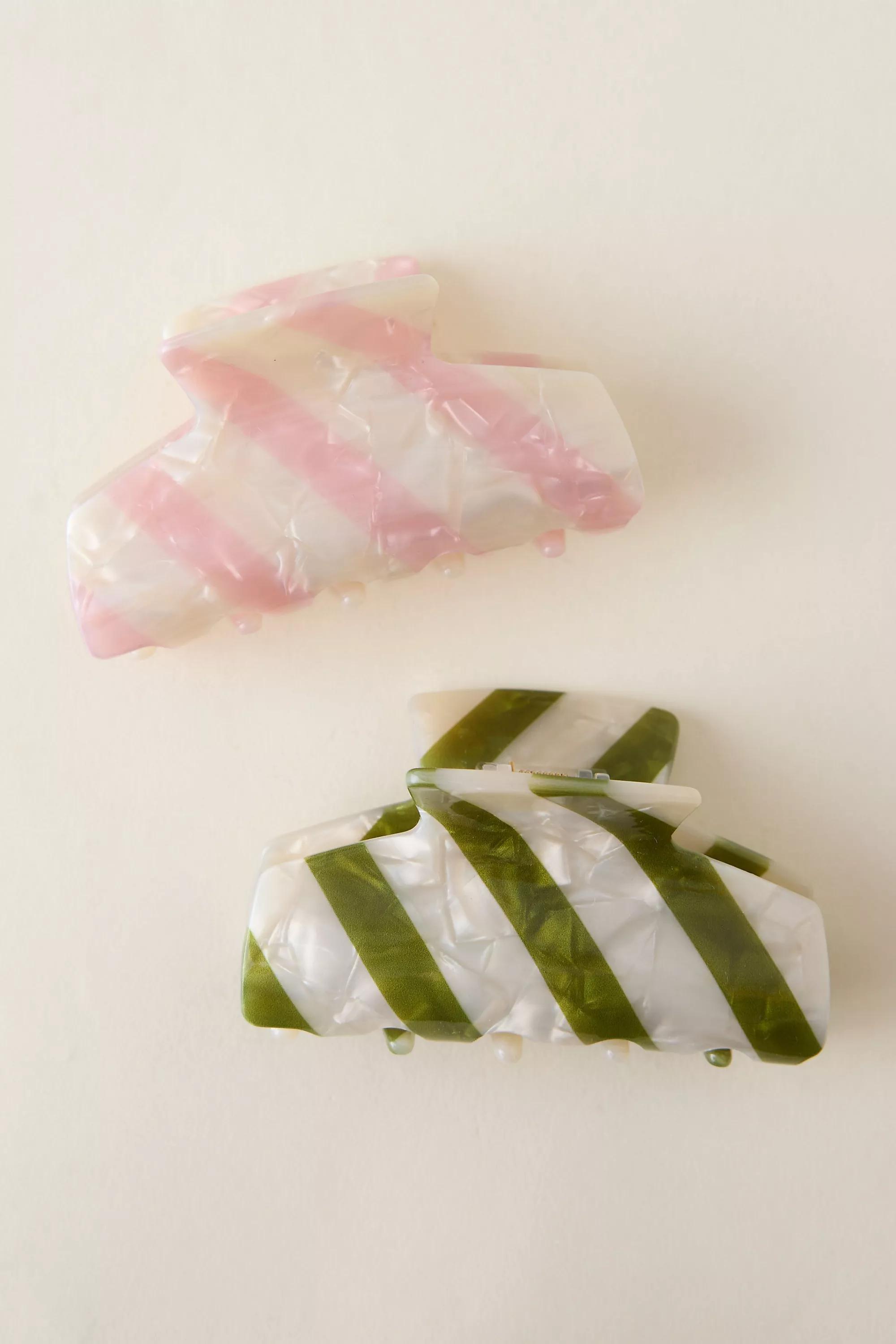 Stripe Resin Hair Claw Clips Set Of 2 Multicolour, A501_0000, medium