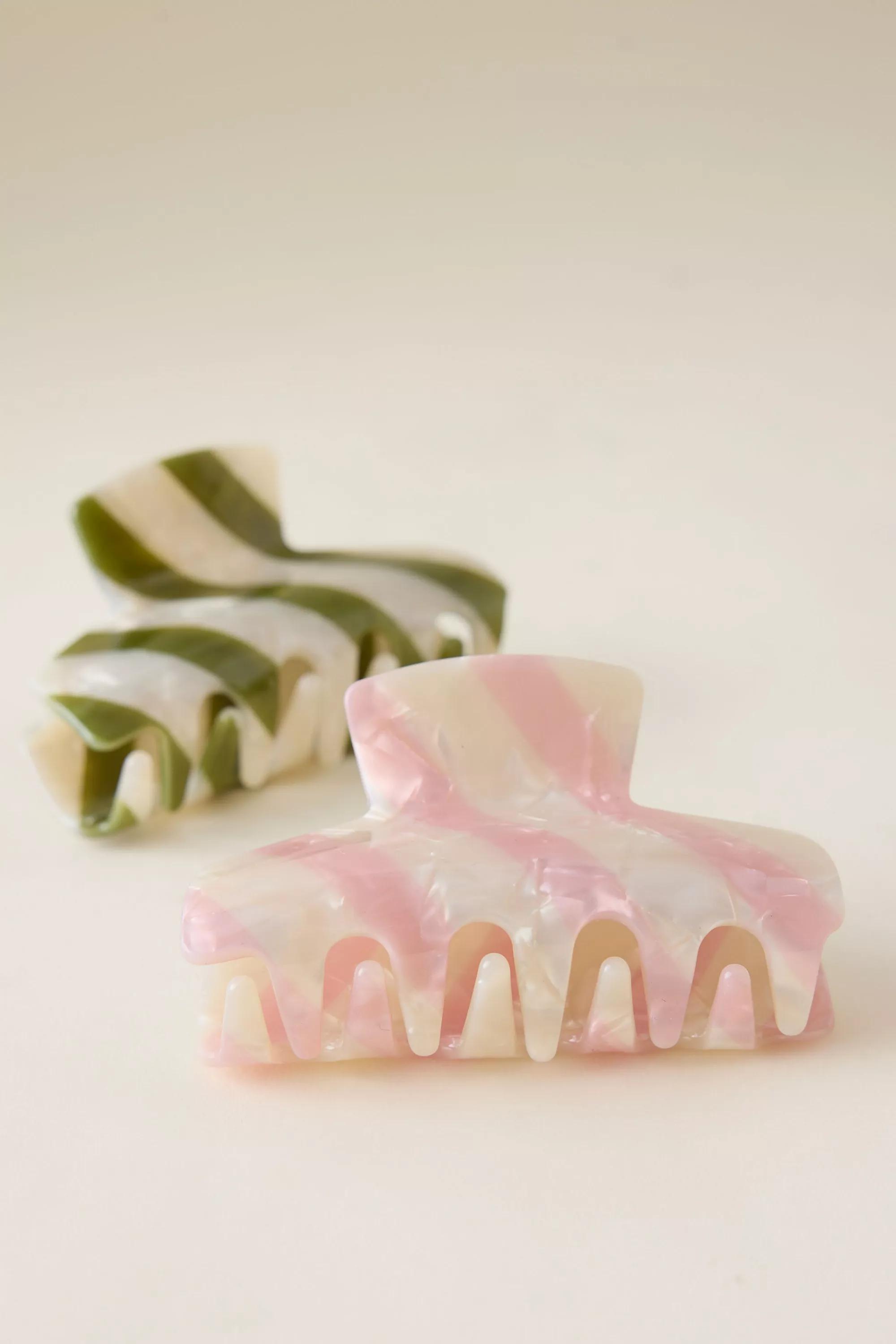 Stripe Resin Hair Claw Clips Set Of 2 Multicolour, A501_0000, medium