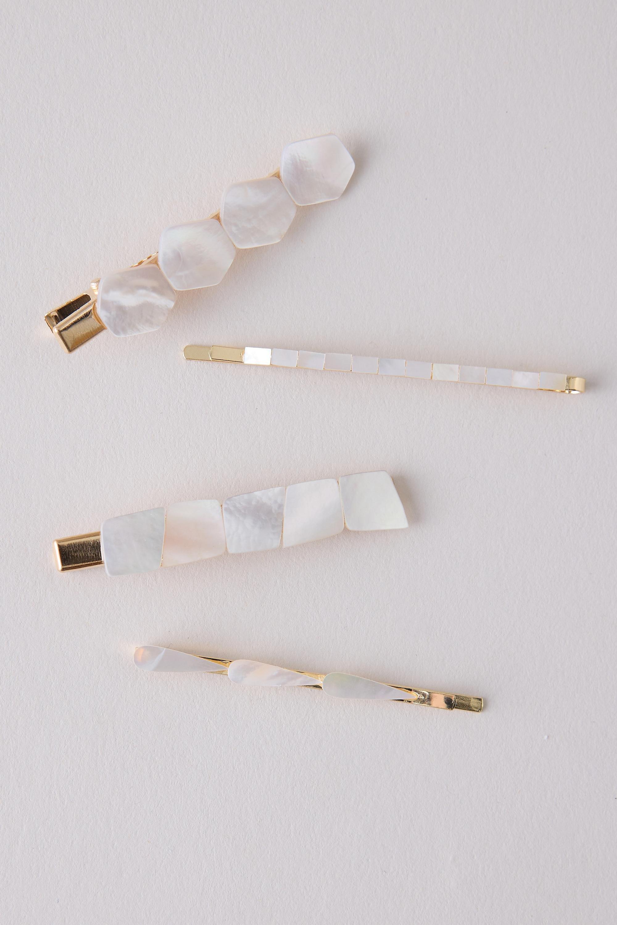 Mother Of Pearl Hair Clips Set Of 4 White, A501_0017, medium