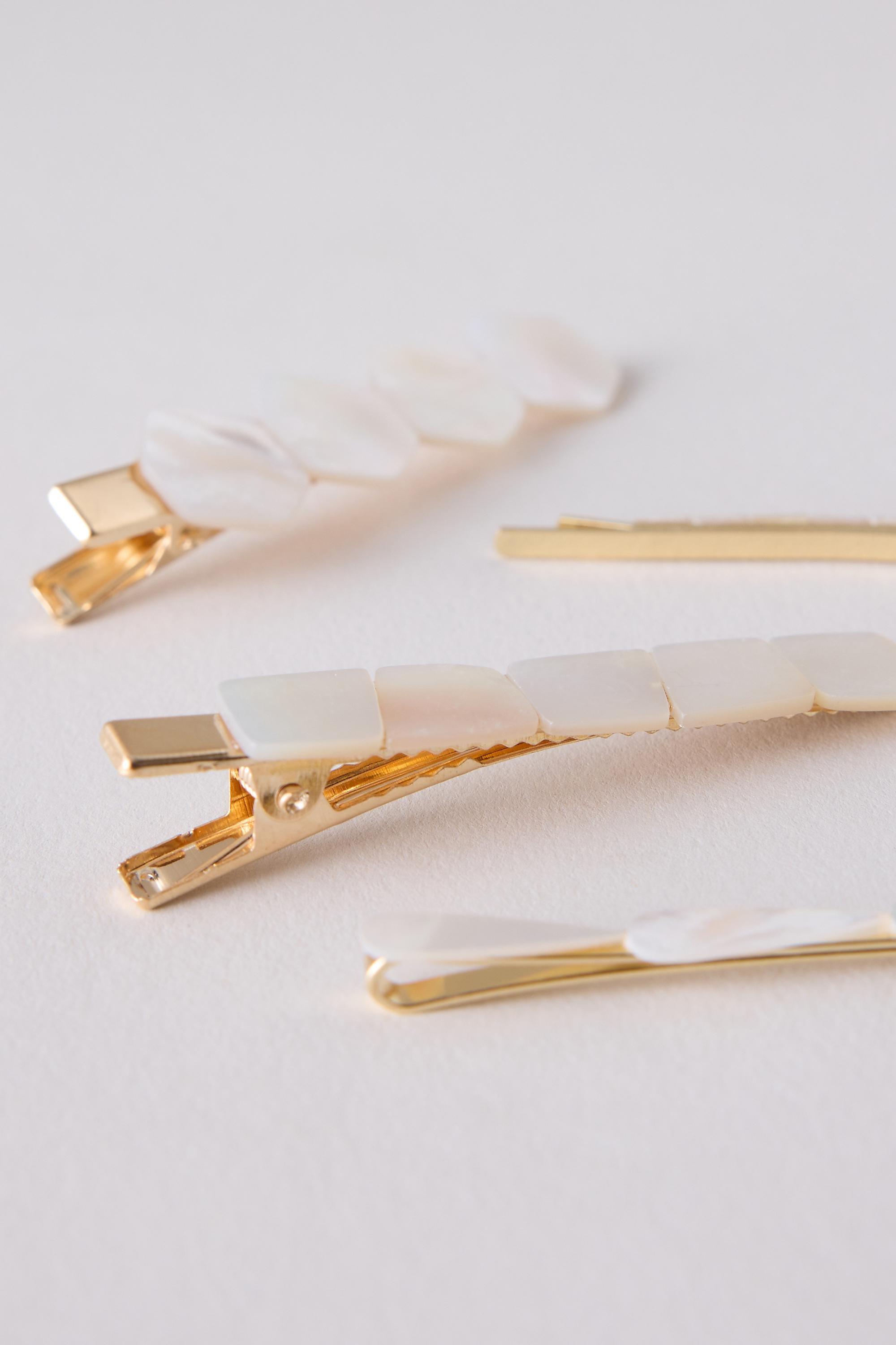 Mother Of Pearl Hair Clips Set Of 4 White, A501_0017, large image number 4
