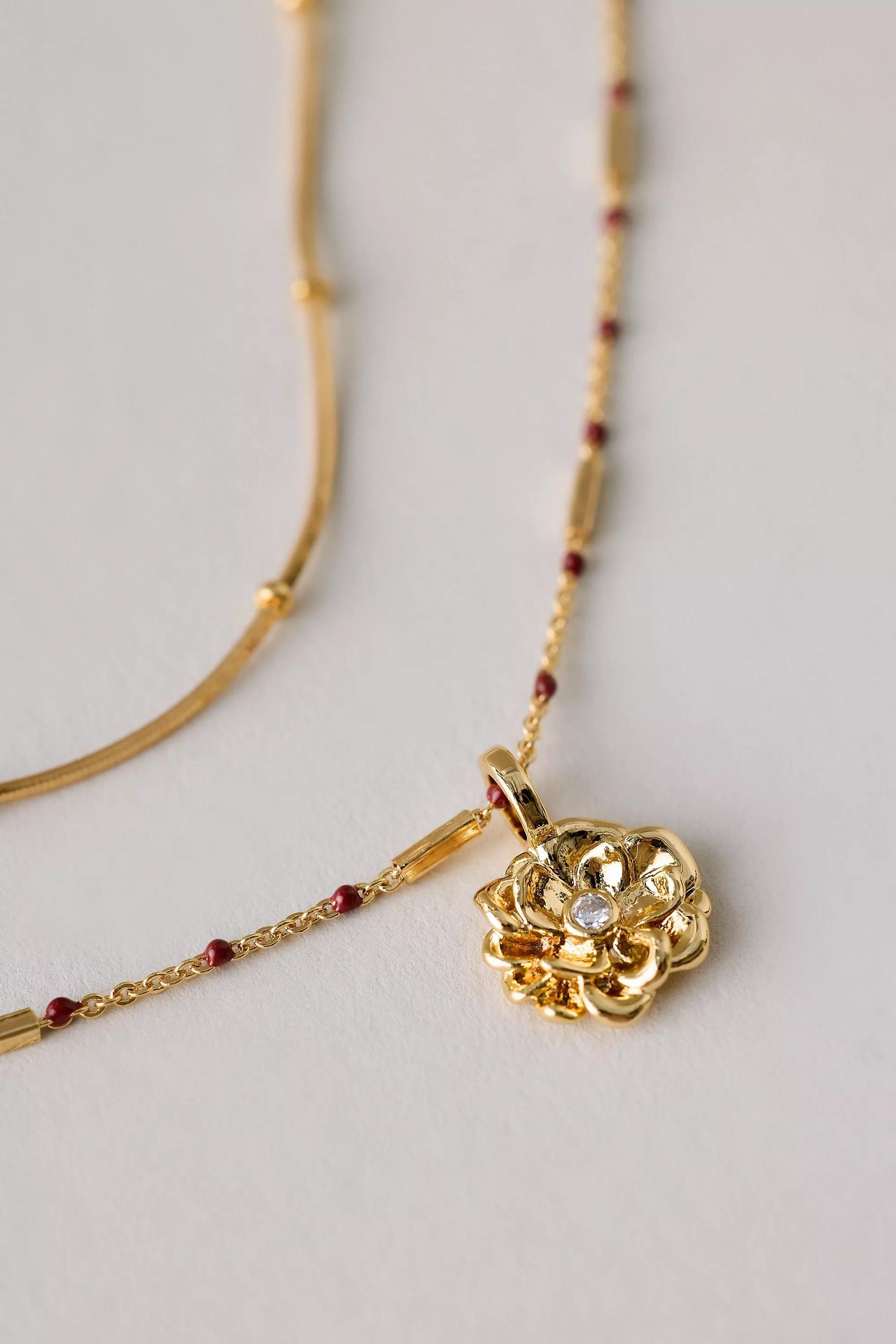 January Gold-Plated Birth Flower Layered Necklace, A501_0821, large image number 1