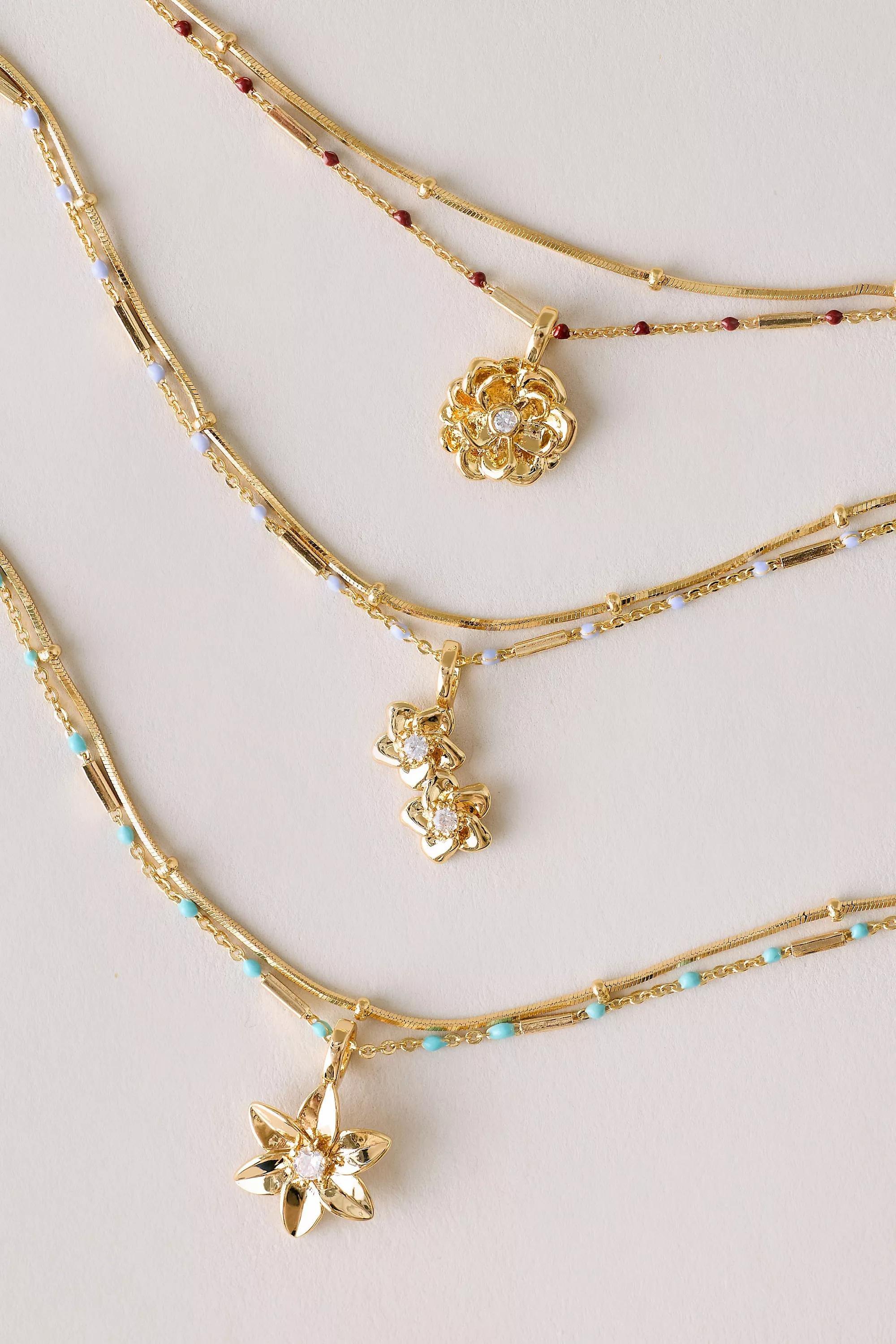 January Gold-Plated Birth Flower Layered Necklace, A501_0821, medium