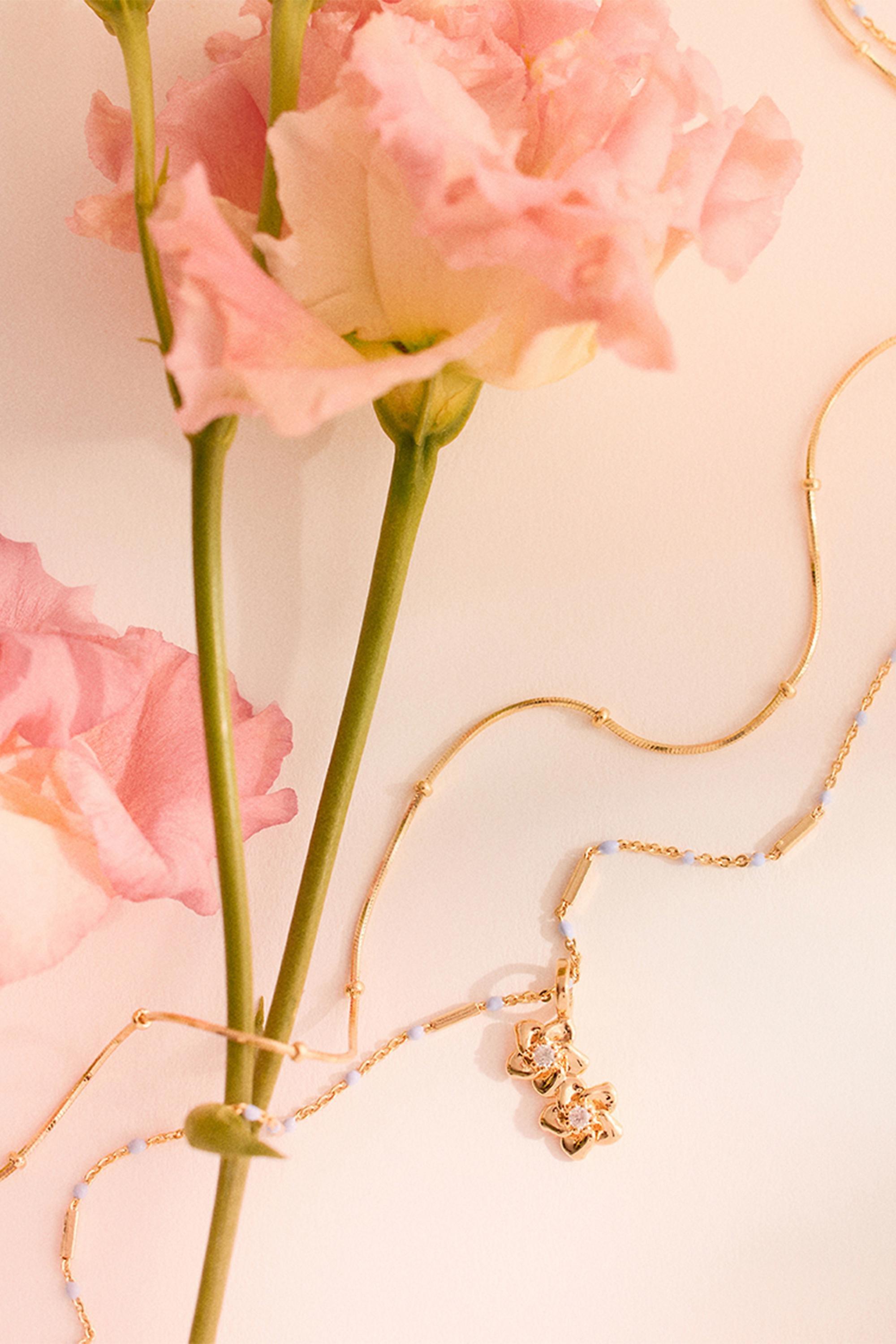 February Gold-Plated Birth Flower Layered Necklace Gold, Multicolour, large image number 0