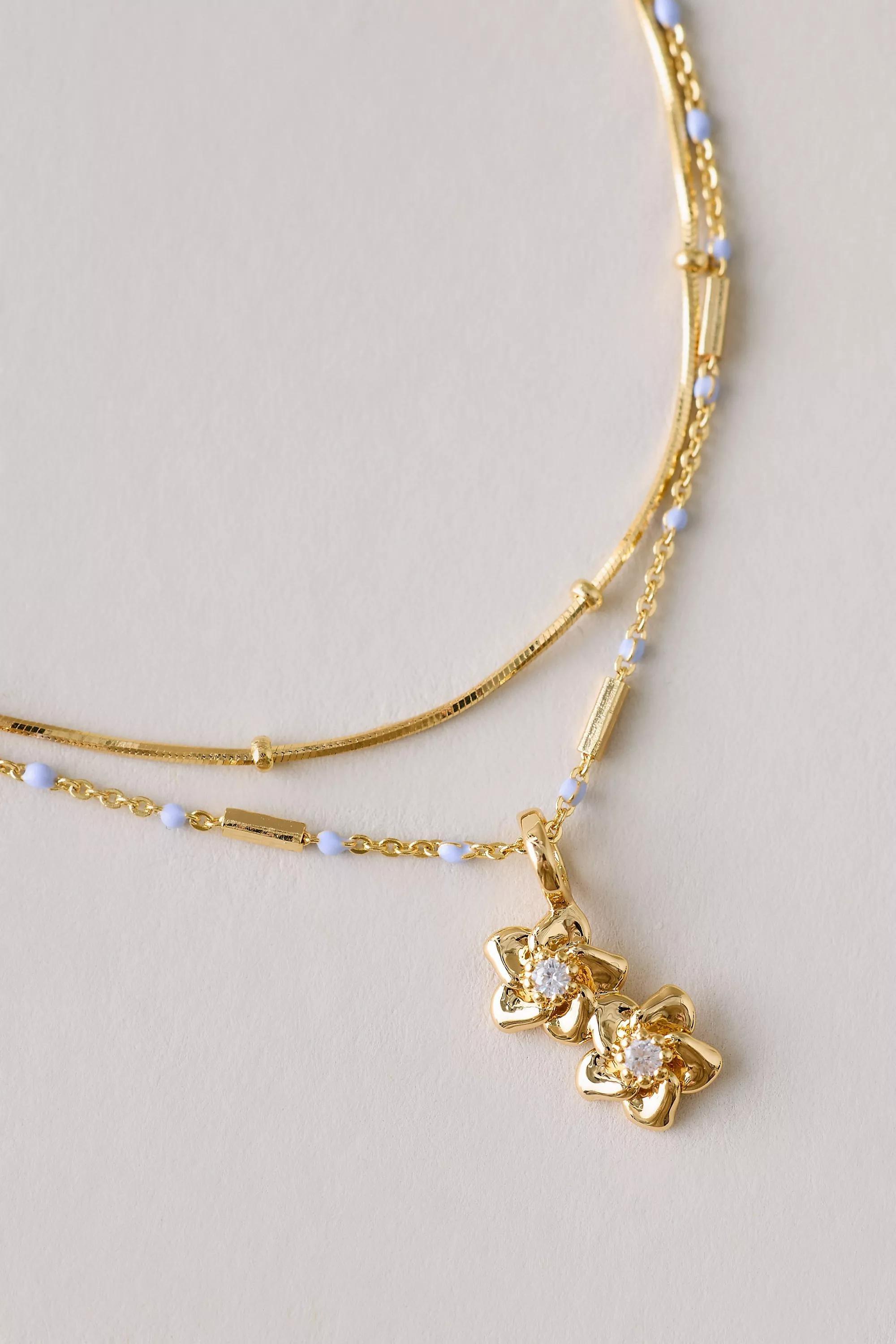 February Gold-Plated Birth Flower Layered Necklace Gold, Multicolour, large image number 1