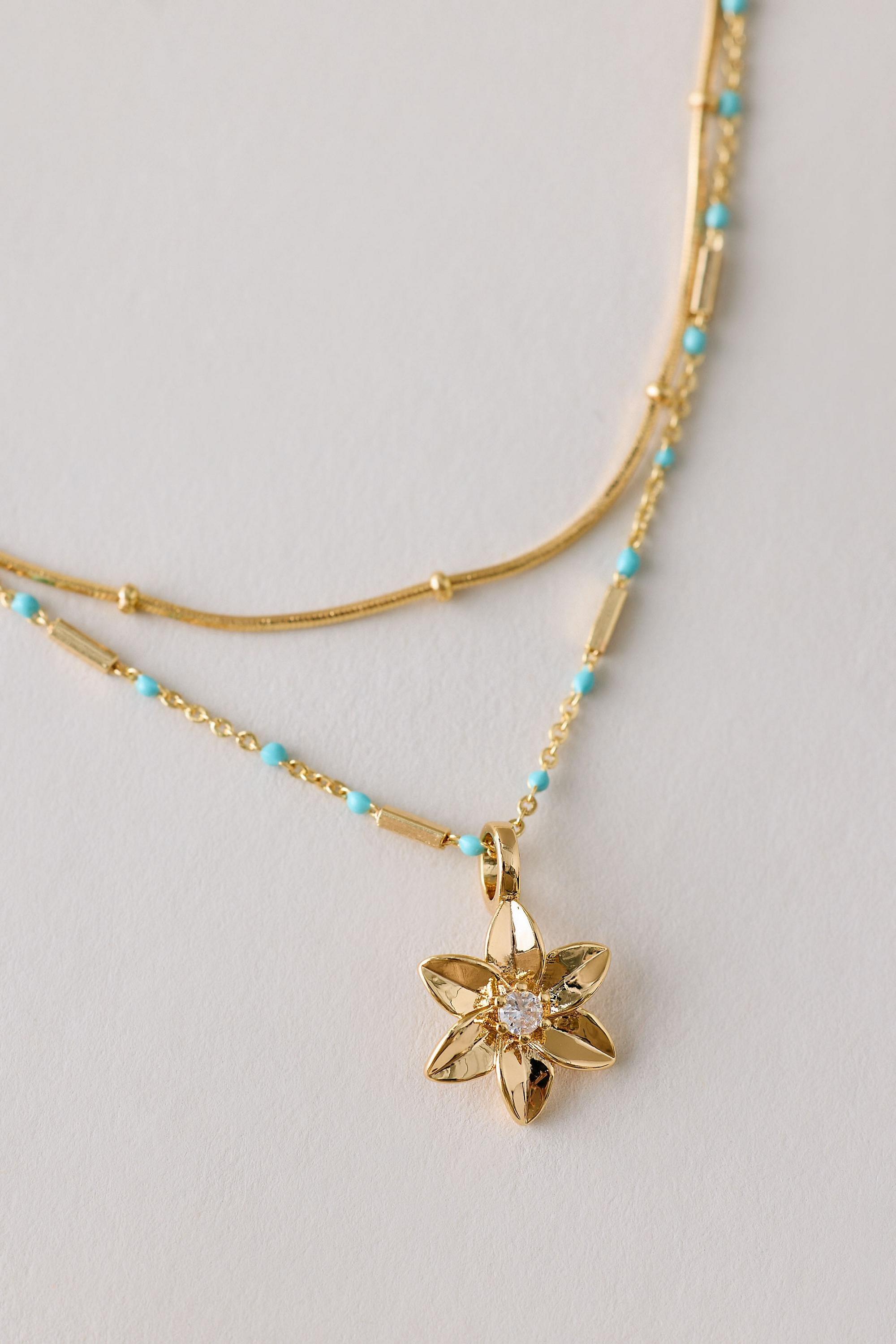 March Gold-Plated Birth Flower Layered Necklace Gold, A501_0823, medium