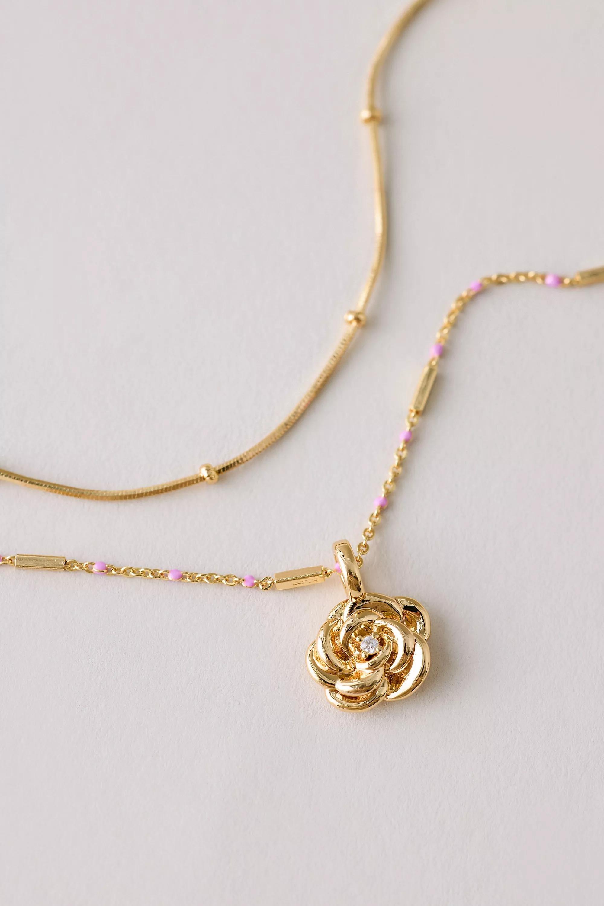 June Gold-Plated Birth Flower Layered Necklace, A501_0826, large image number 0